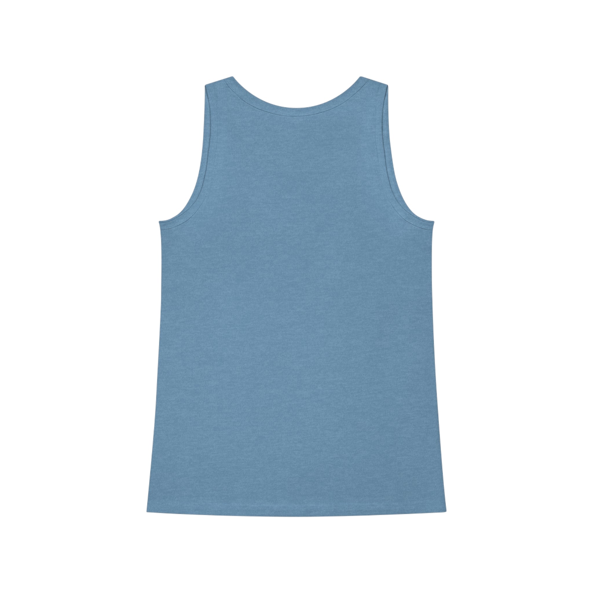 The Monkey Women's Dreamer Tank Top, made from organic cotton, is a versatile and stylish blue sleeveless garment. Displayed from the back and laid flat on a white background, it combines comfort with sustainability in one chic package.