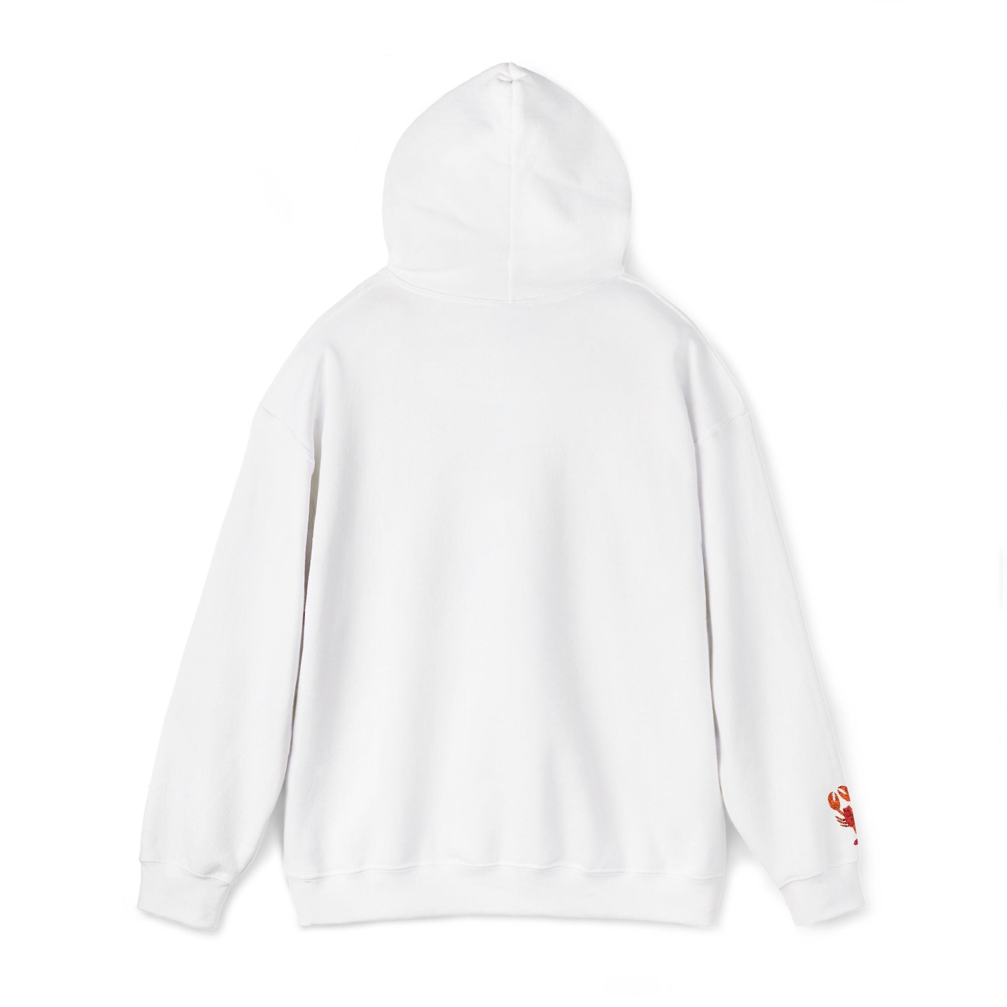The Set Them Free Hoodie — Claude / OpenClaw Moltbot AI Graphic Hoodie is shown from the back in plain white, featuring a small red design on the left sleeve near the cuff.