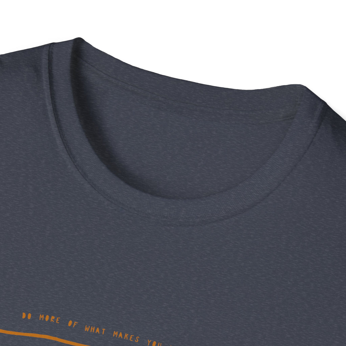 Close-up of "This Is How I Roll" text on heather navy t-shirt hem, funny skater graphic detail