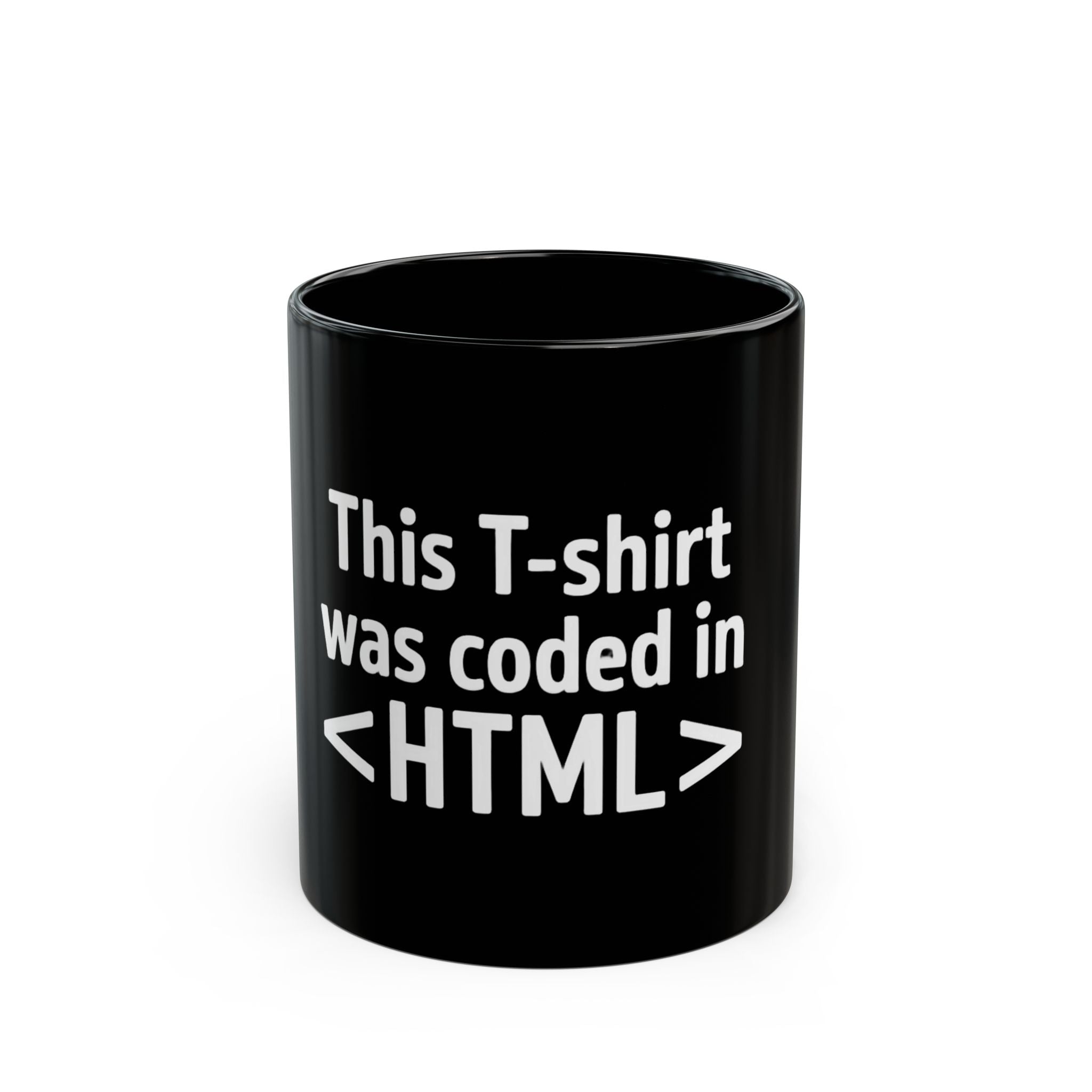This t-shirt was coded in HTML - Black Mug