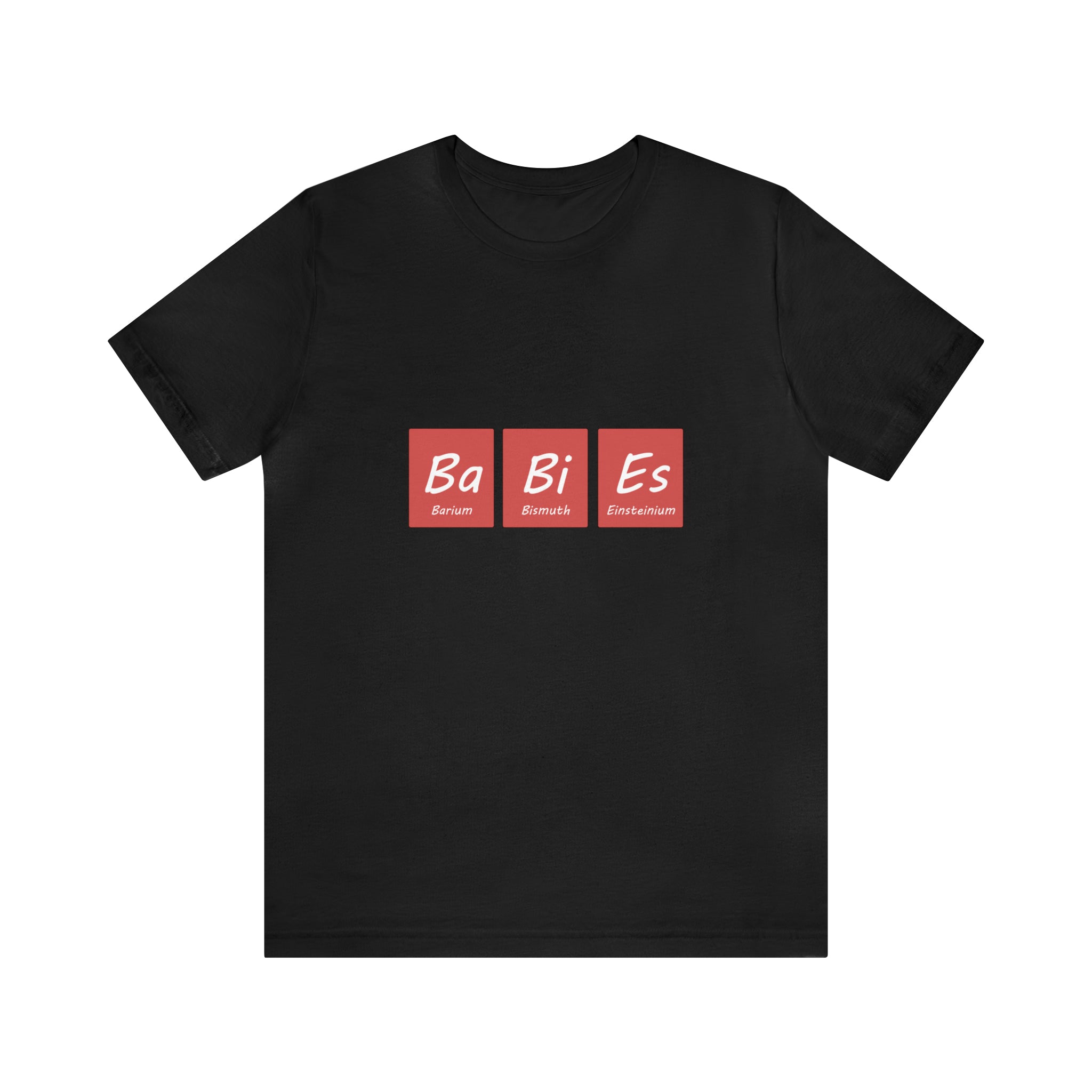 A Ba - Bi - Es T-Shirt with a unique color combination of black and red squares.