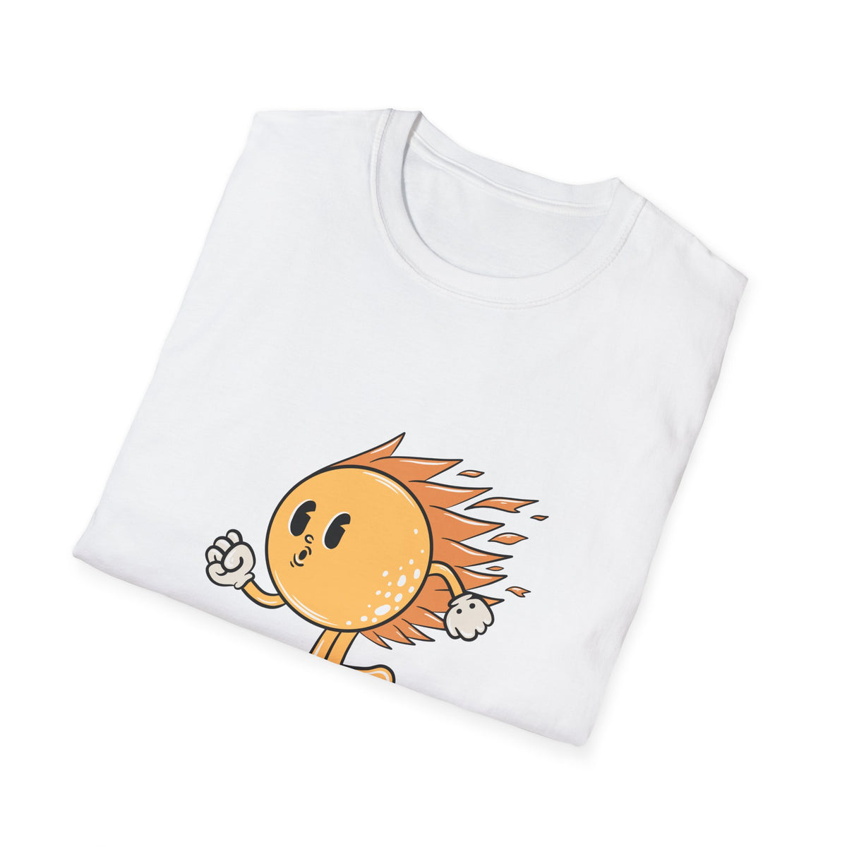 Hot Sun Cartoon skateboarding t-shirt in white, folded flat lay showing print, funny summer gift