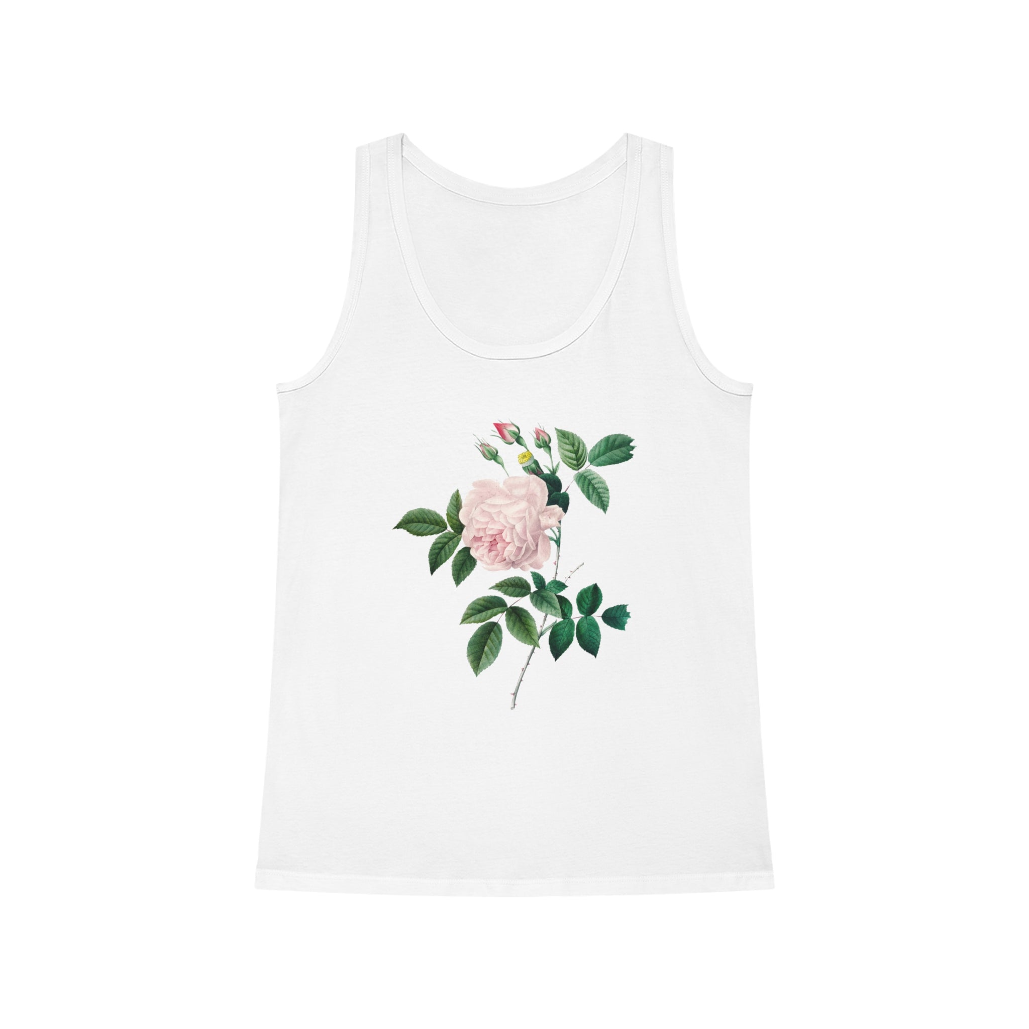 Introducing our Rose Tank Top, designed for women who prioritize both style and comfort in their yoga practice. Crafted from organic cotton, this tank top features a delicate pink rose motif that adds