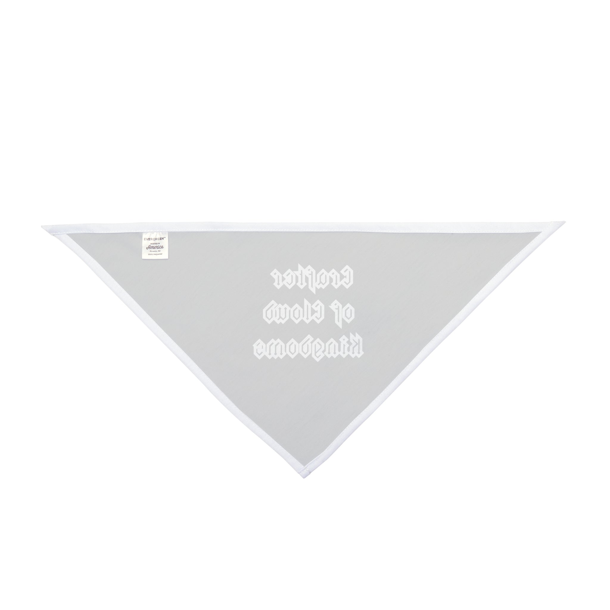 The "Crafter of Cloud Kingdoms" pet bandana is a white triangular accessory for your furry friend, showcasing text in a gothic font and made from non-irritating fabric to ensure comfort.