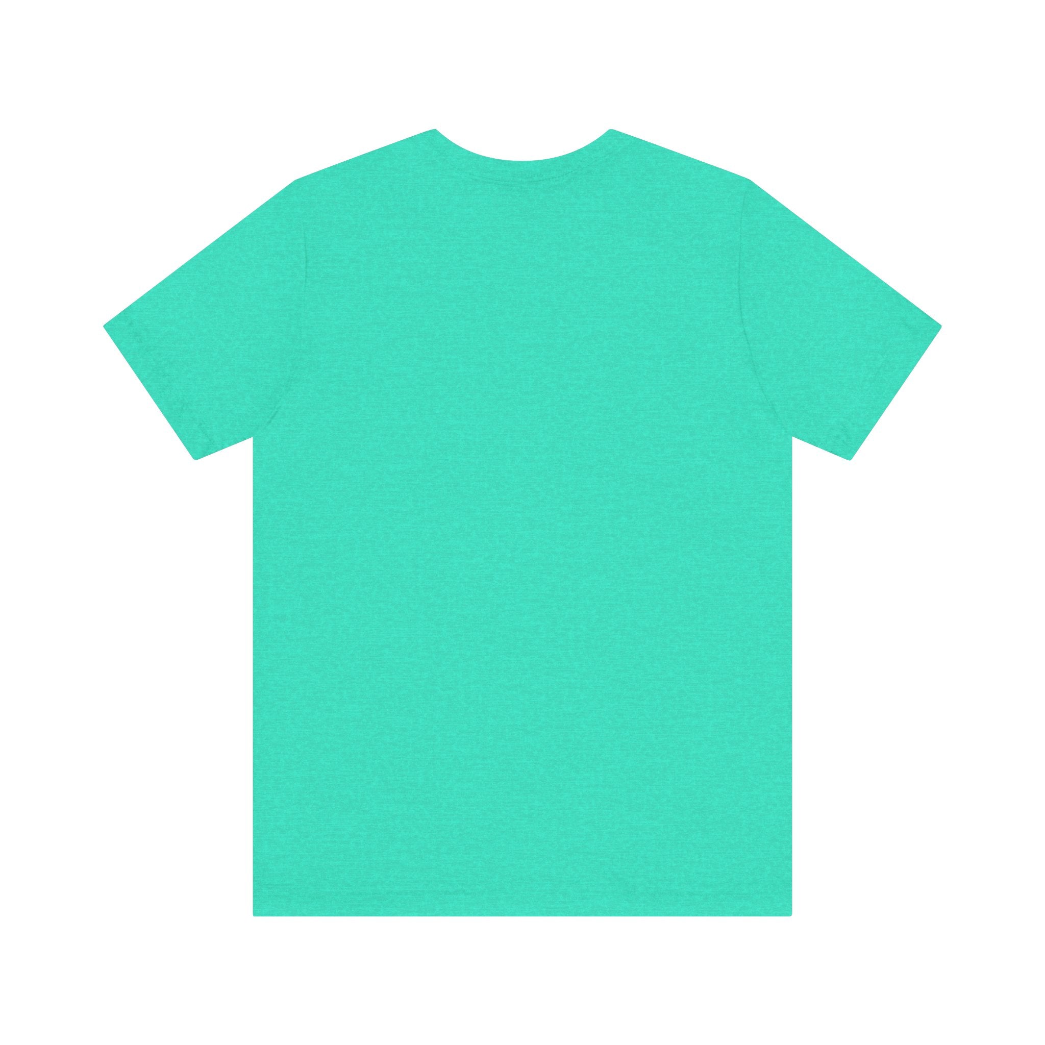 The "Cache Me in The Cloud" T-shirt, made from soft Airlume cotton, is displayed in plain turquoise from the back against a white background, offering you effortless style.