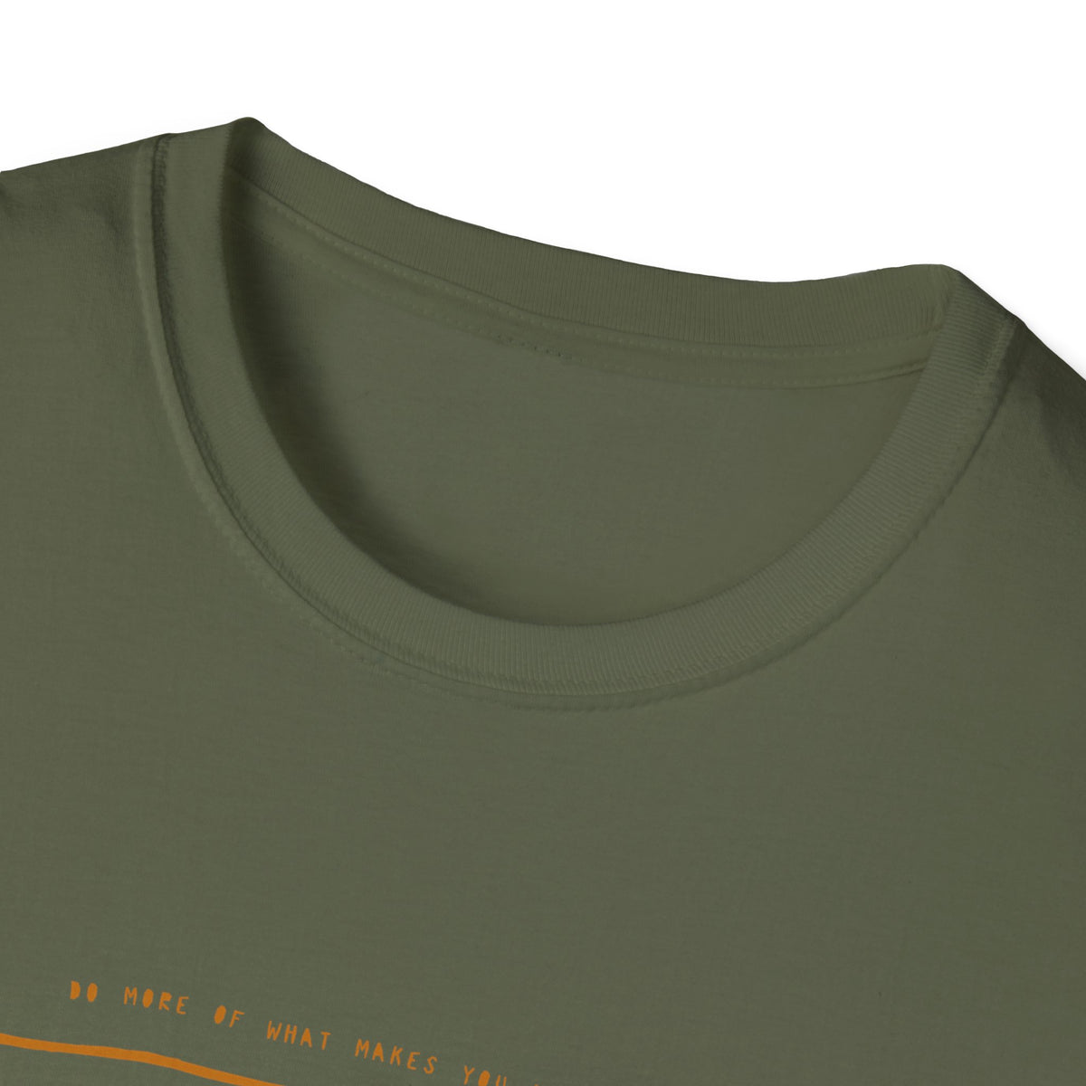 Close-up of "This Is How I Roll" text on military green t-shirt hem, funny skater graphic detail