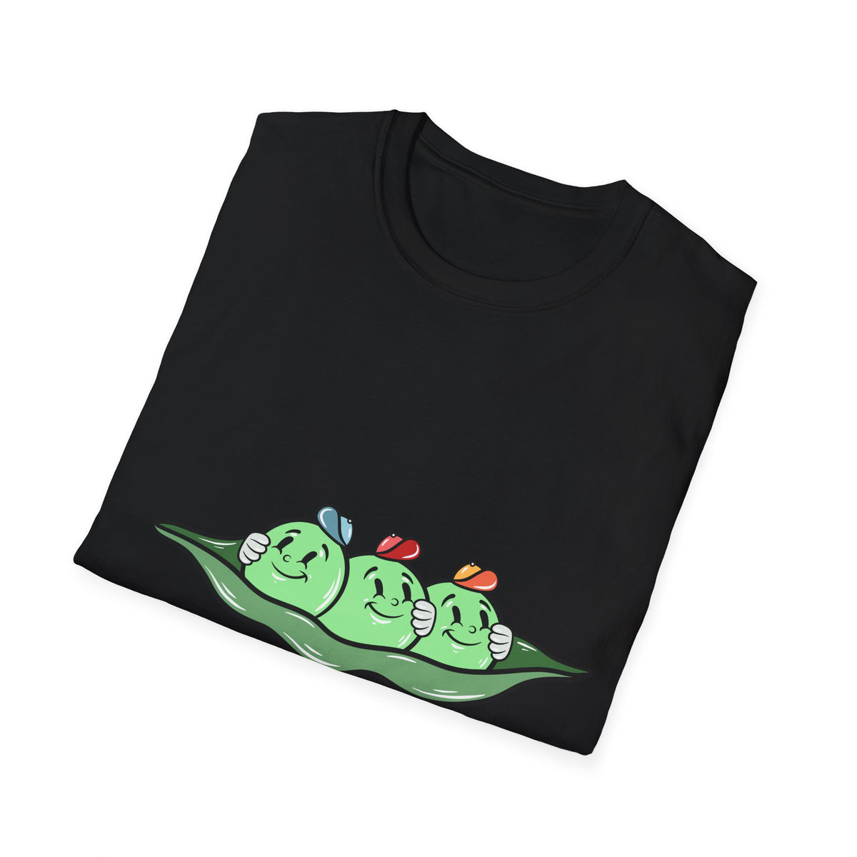 Pees Cartoon t-shirt in black, folded flat lay showing front print, funny gift for foodies