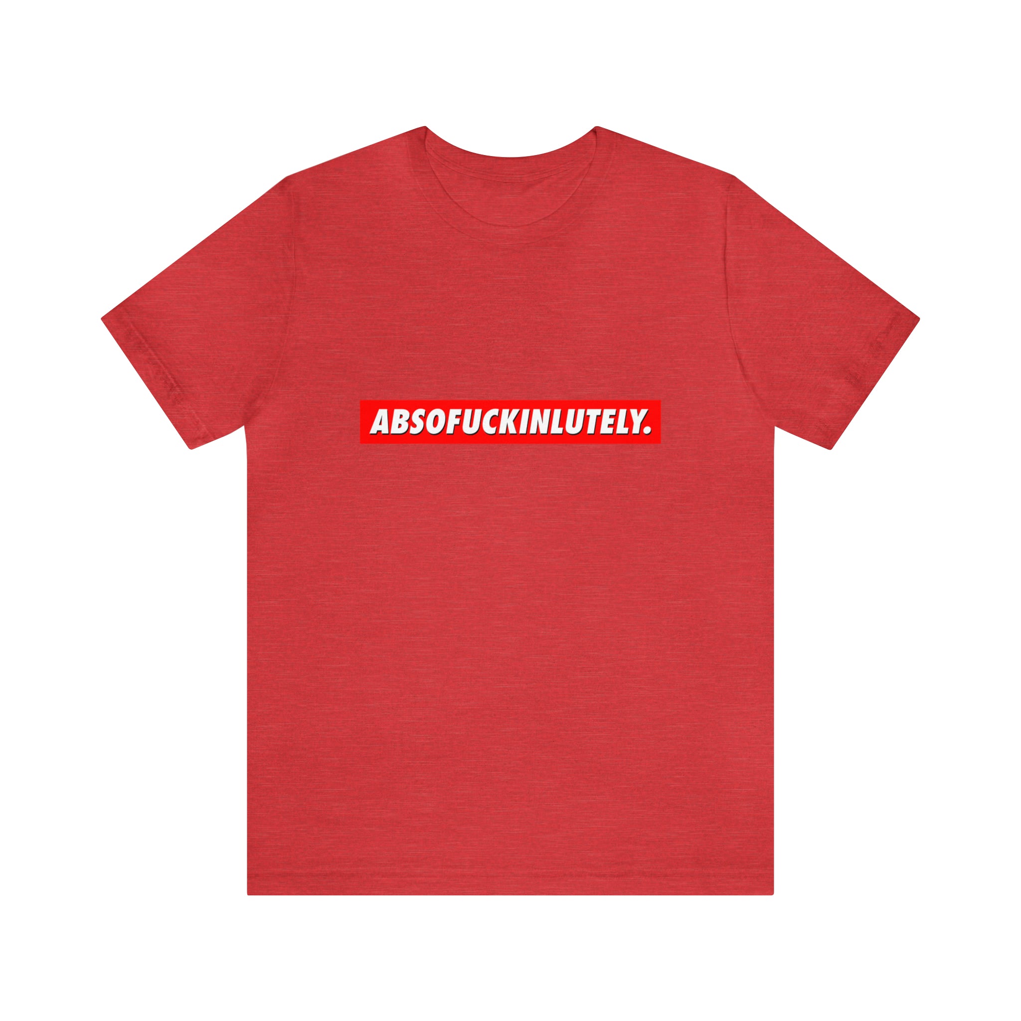 An eye-catching red Absofuckinlutely T-Shirt with the word 'adventurous' printed on it.