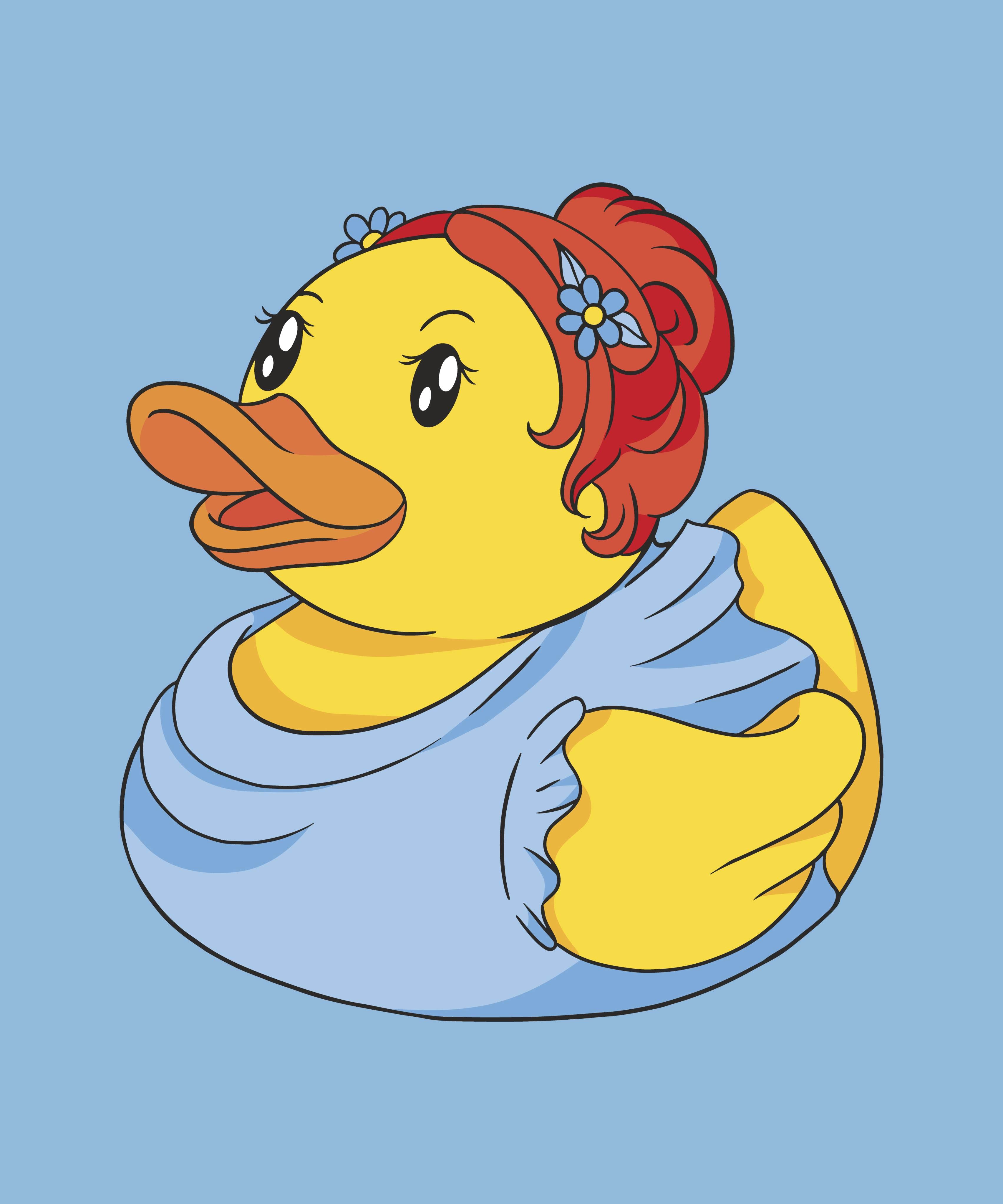 A comfortable Bridesmaid Duck T-Shirt with red hair in a blue dress made from high-quality fabric.
