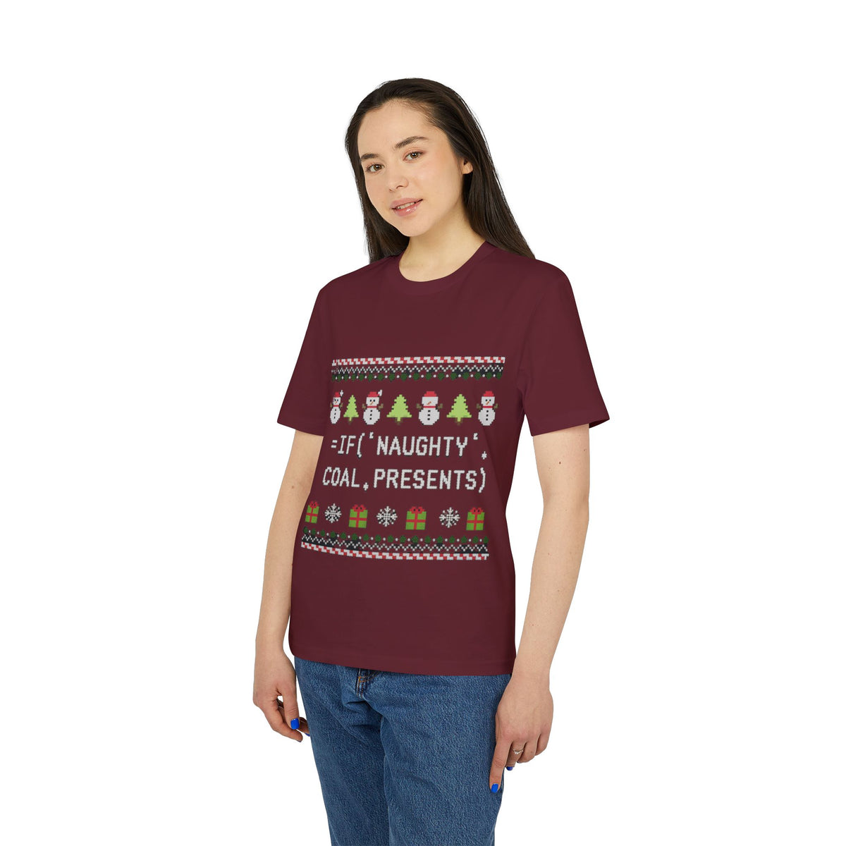 =IF(Naughty, Coal, Presents) Ugly Sweater Organic Tee