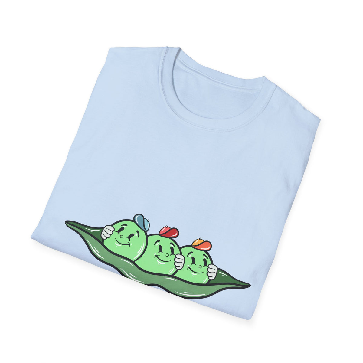 Pees Cartoon t-shirt in light blue, folded flat lay showing front print, funny gift for foodies