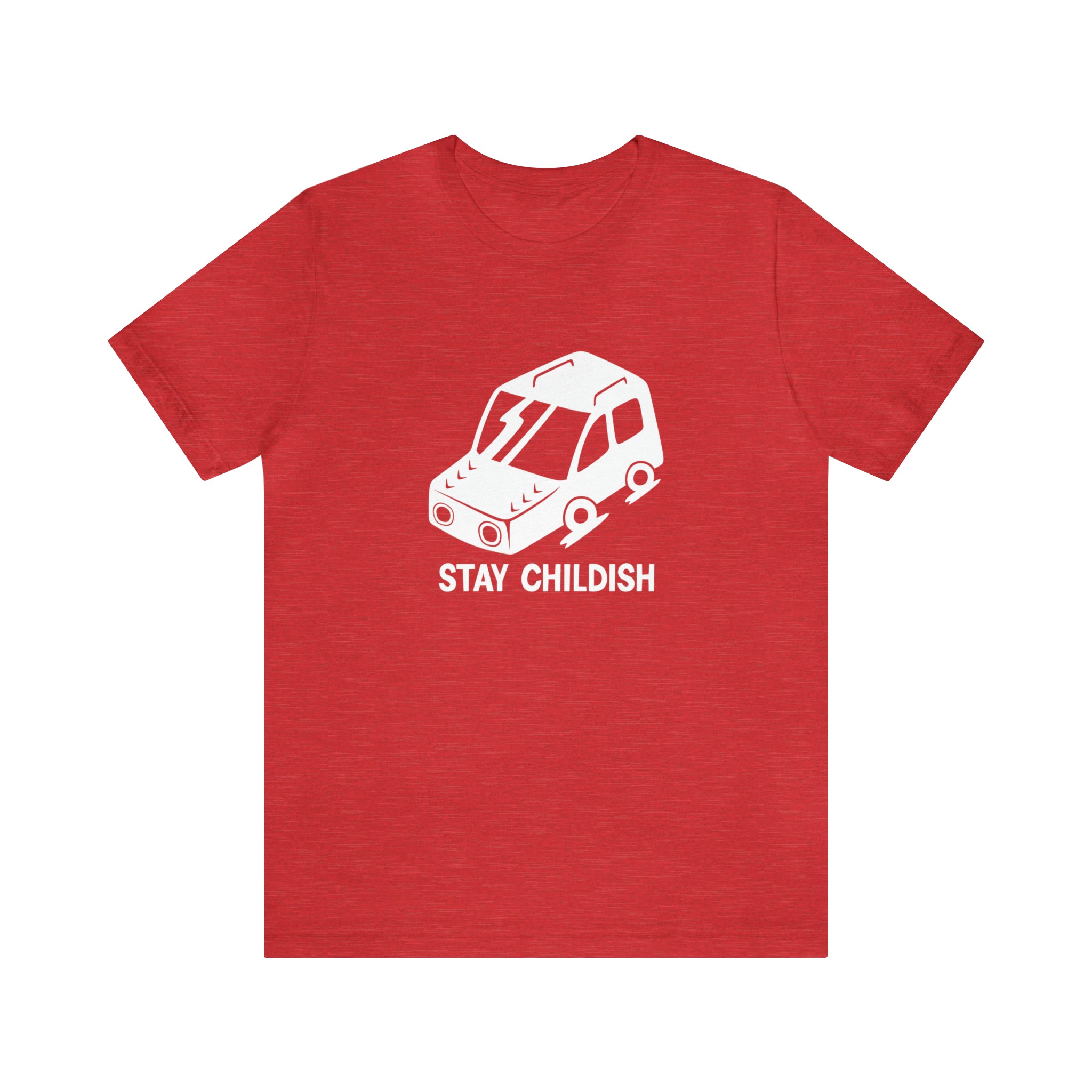 A red Stay Childish T-Shirt.