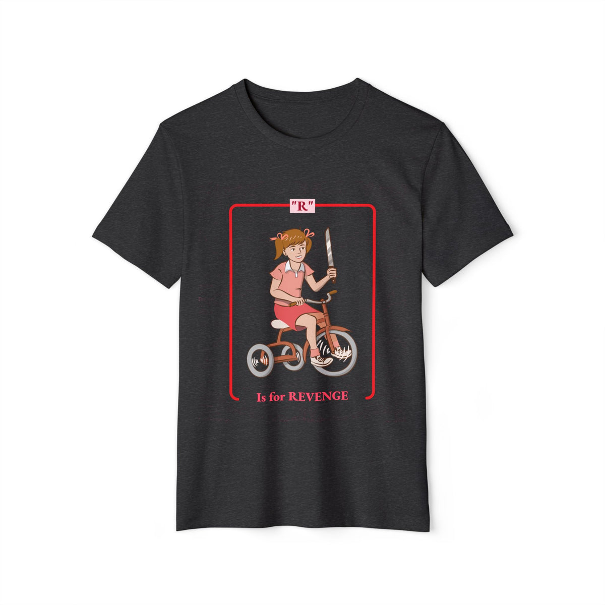 R Is for Revenge graphic tee, lifestyle shot outdoors