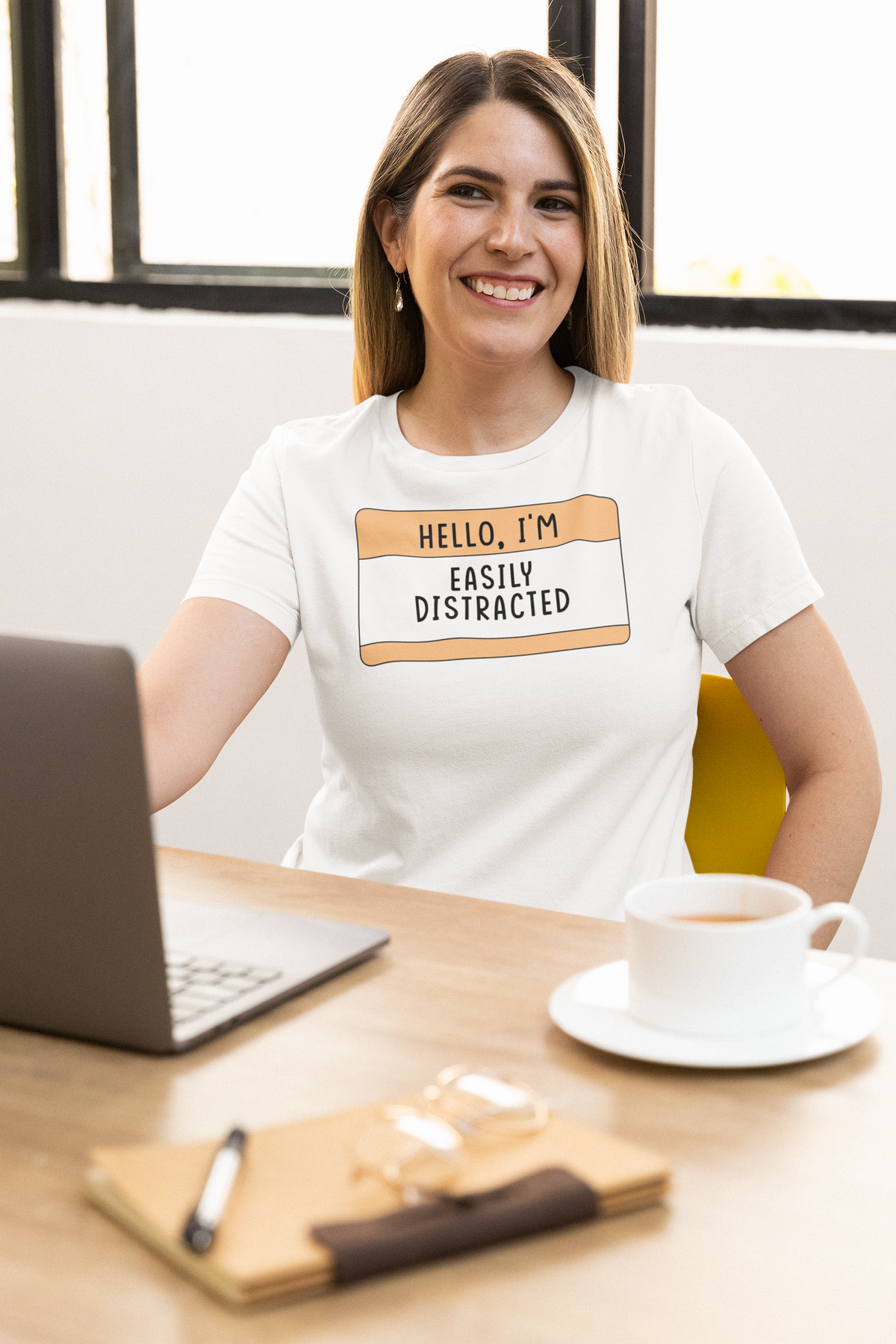 Hello I'm Easily Distracted T print tee front view