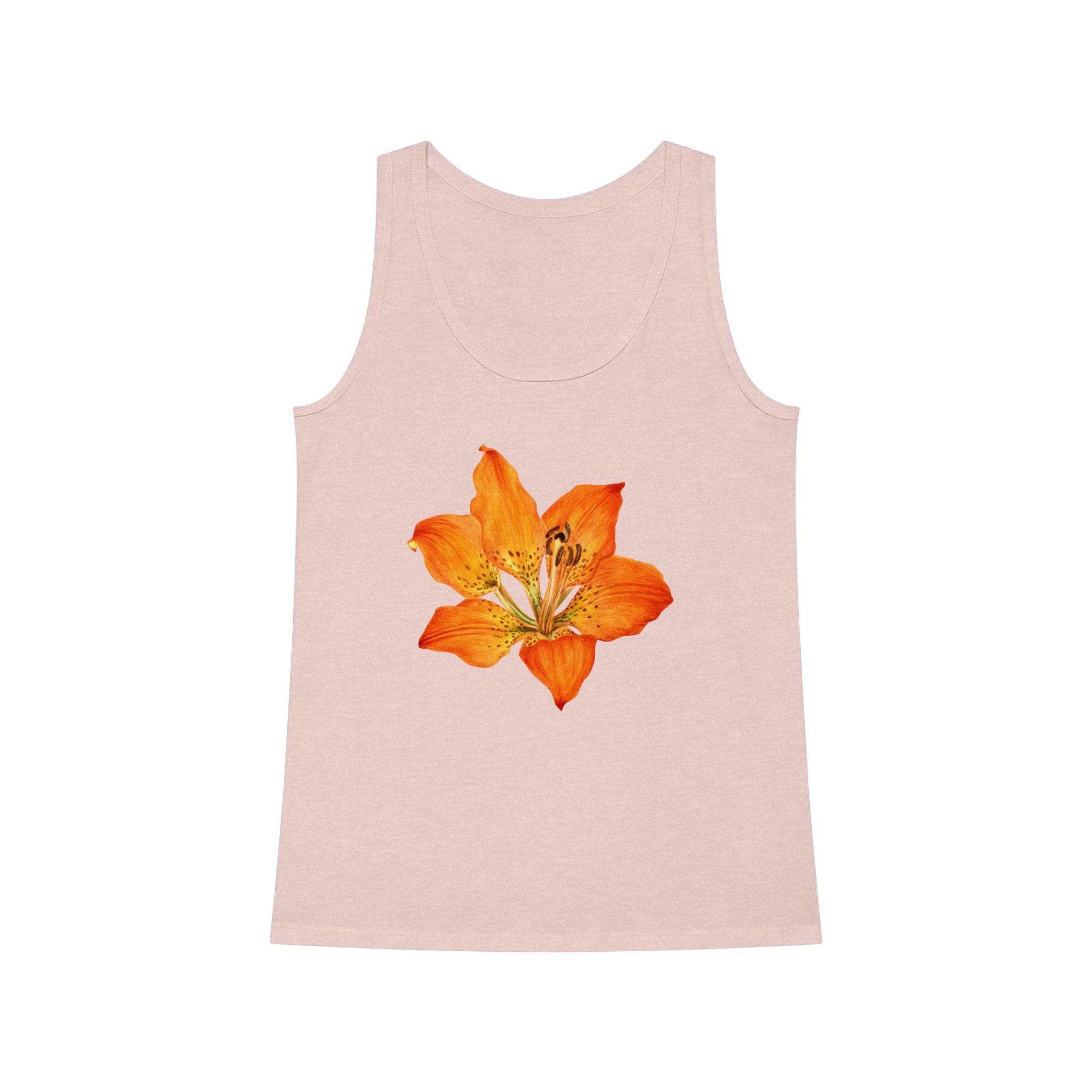 Organic cotton Flower Boom tank top with an orange lily design.