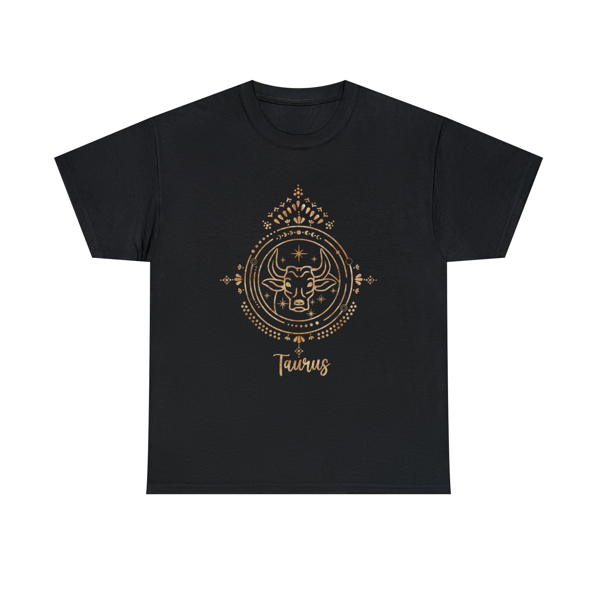A Tauruses T-Shirt with a gold dragon representing steadfastness and pleasure-seeking.