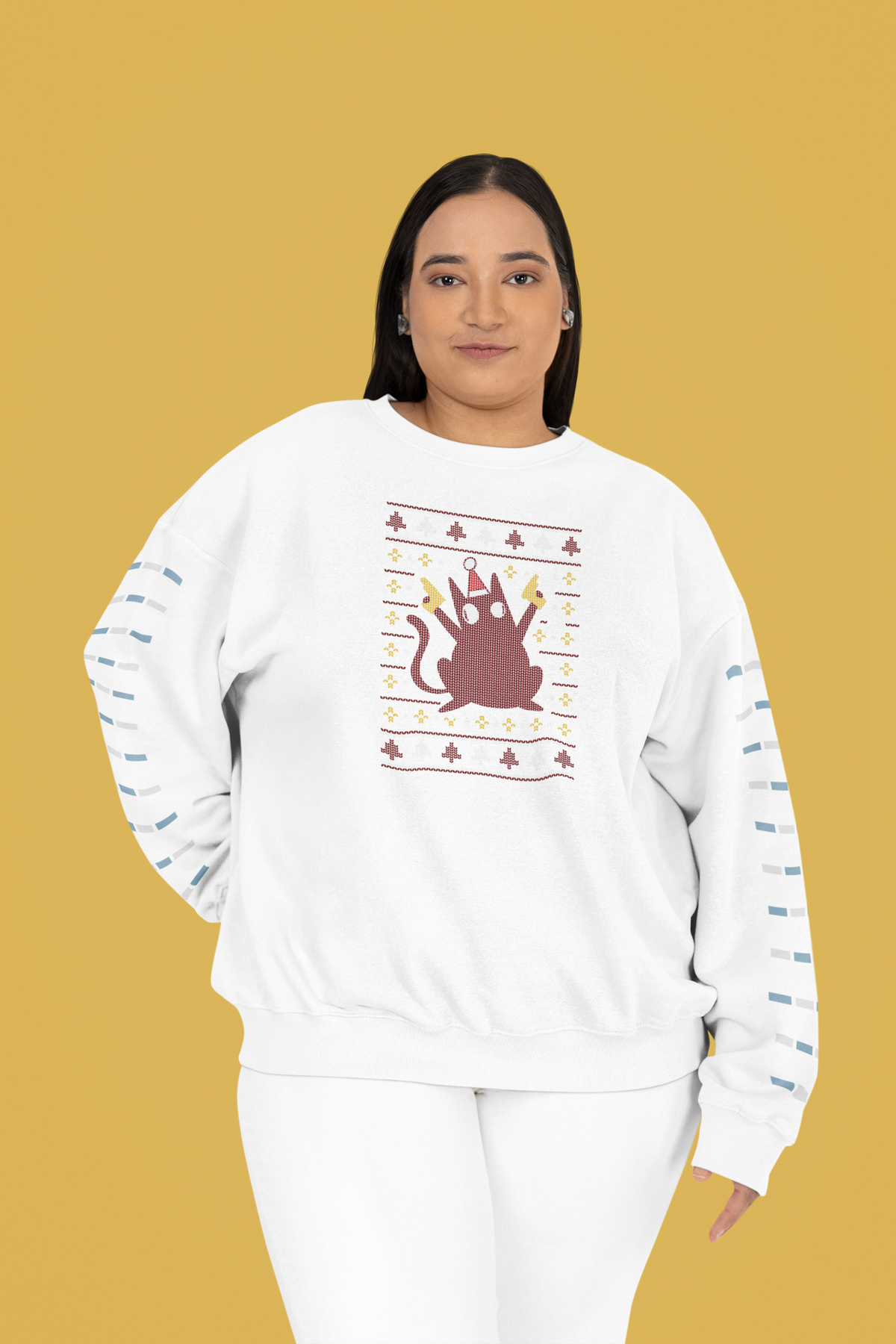 Ugly Sweater Cat Sweatshirt | Funny Cat Christmas Crewneck | Holiday Gift for Cat Lovers | Geekpsters