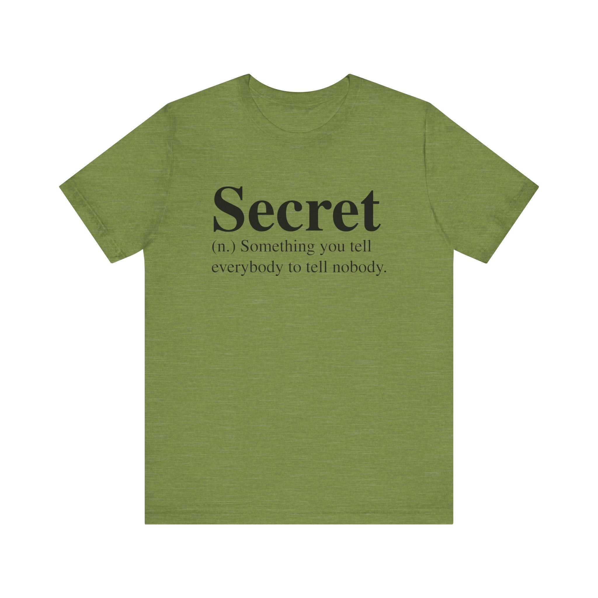 Green unisex Secret T-Shirt with the word "secret" and its definition printed in quality black text on the front.