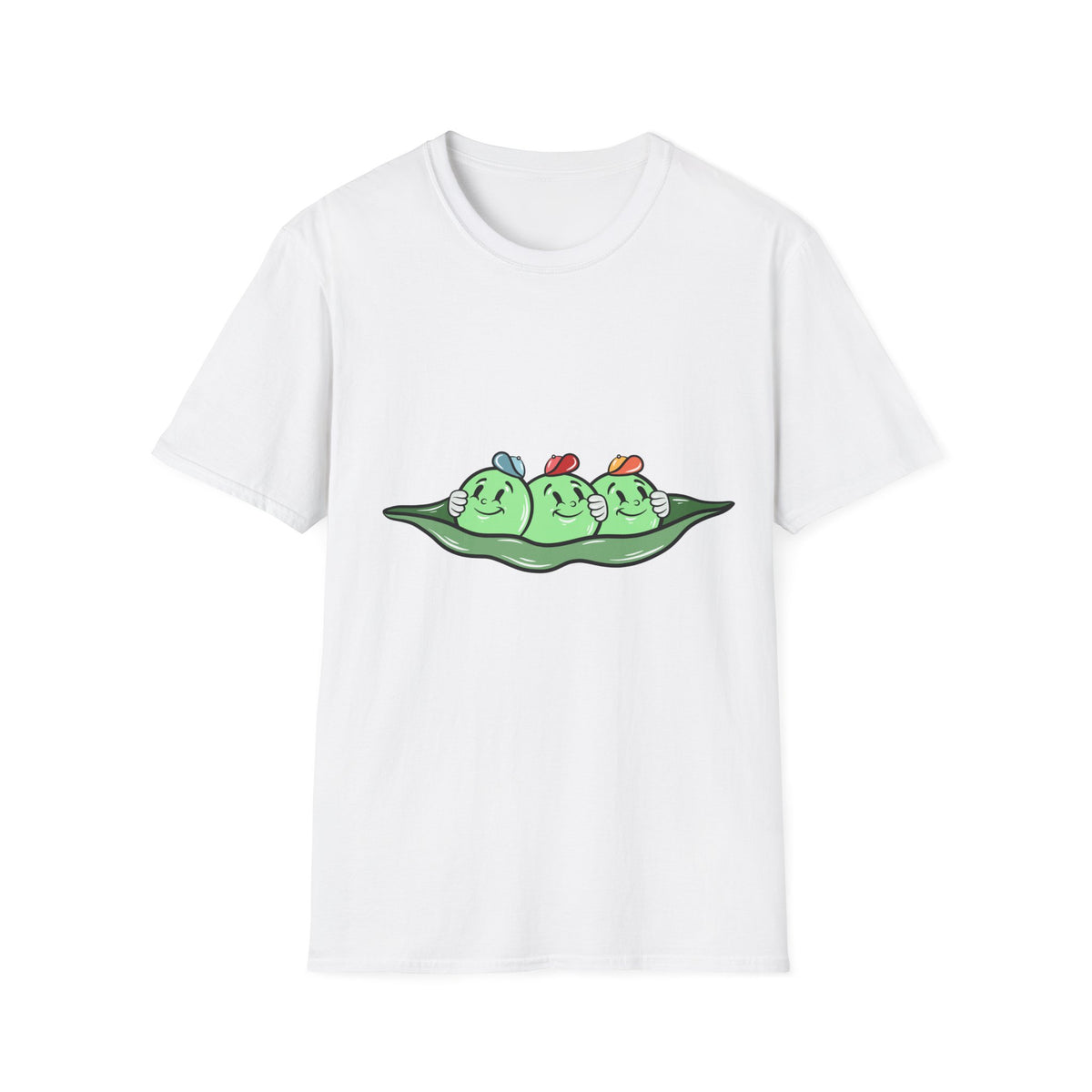 Pees Cartoon t-shirt in white, flat lay front print, funny cute veggie graphic tee gift