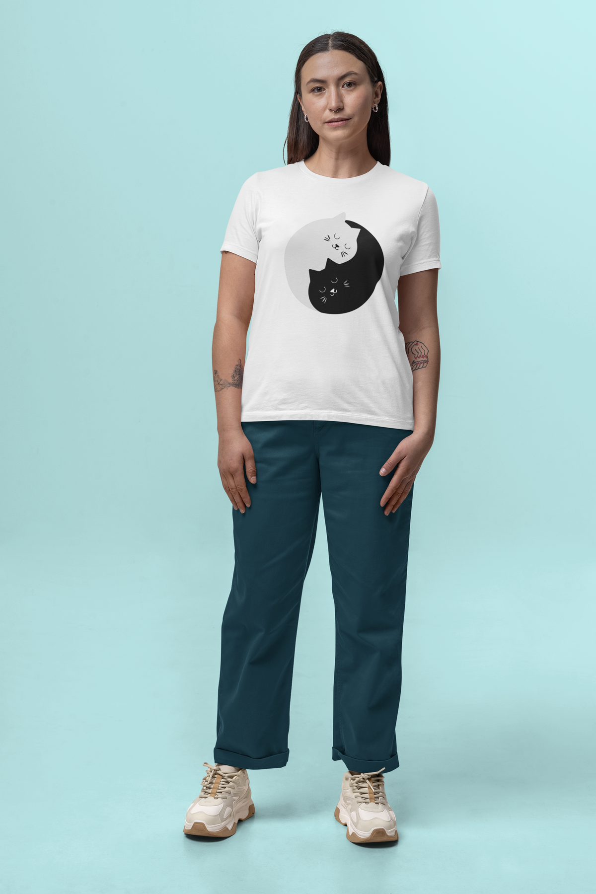 Ying-Yang Kitties T-Shirt | Cute Cat Balance Tee | Yin Yang Cat Lover Gift | Geekpsters