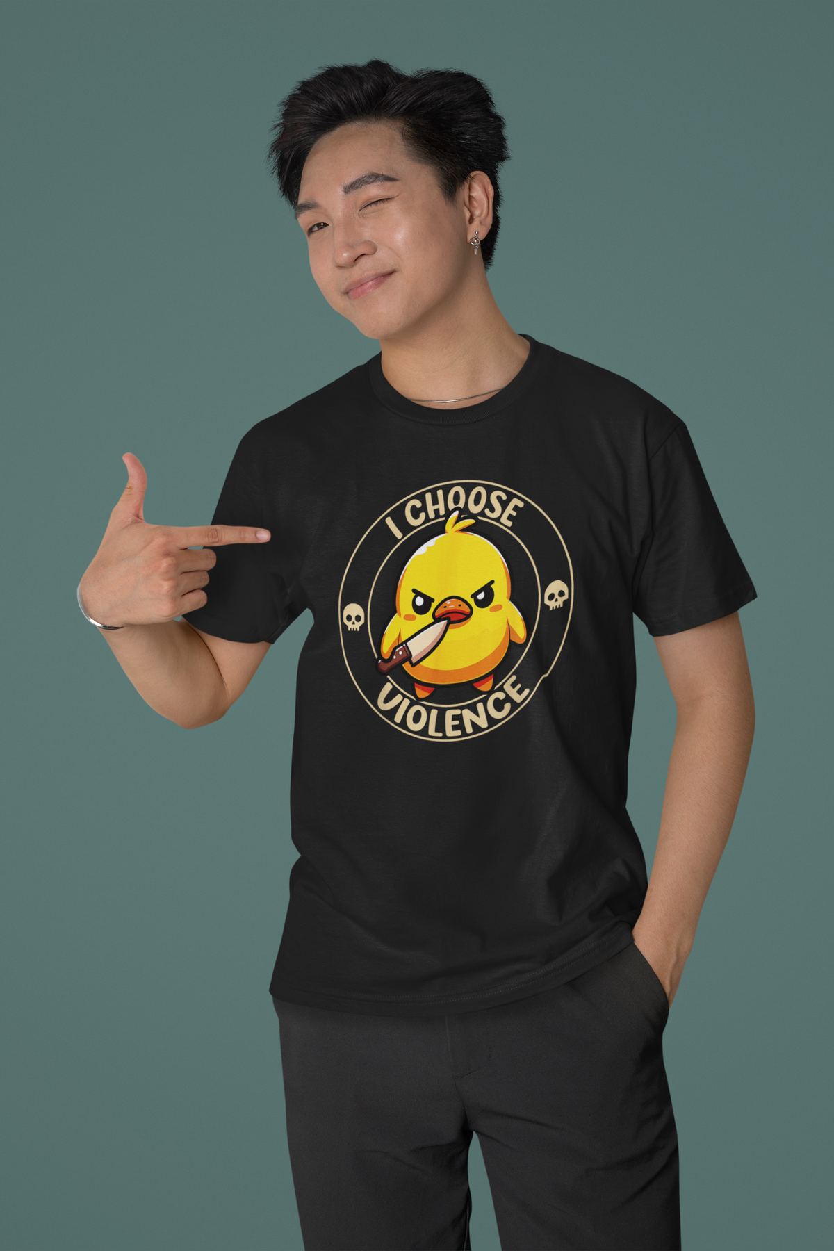 I Choose Violence Duck T print tee front view
