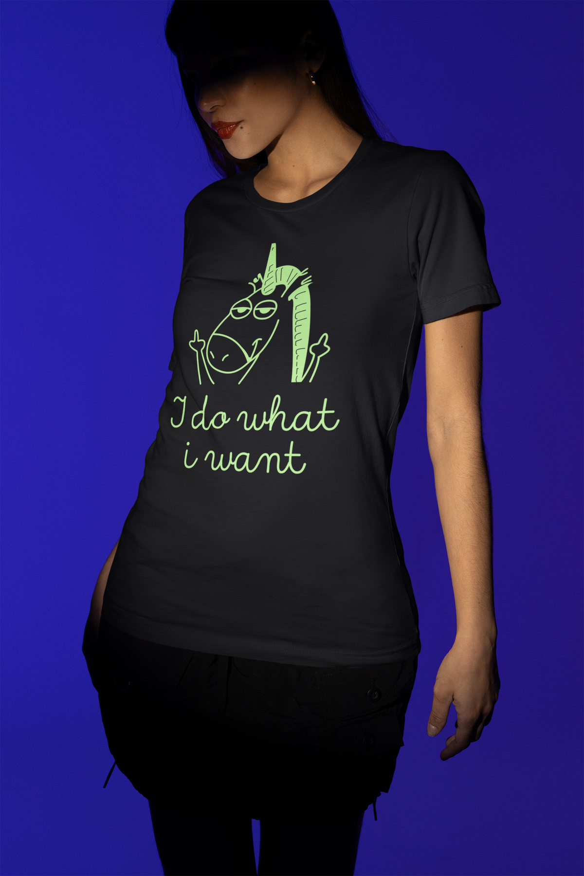 I Do What I Want Unicorn T tee model photo
