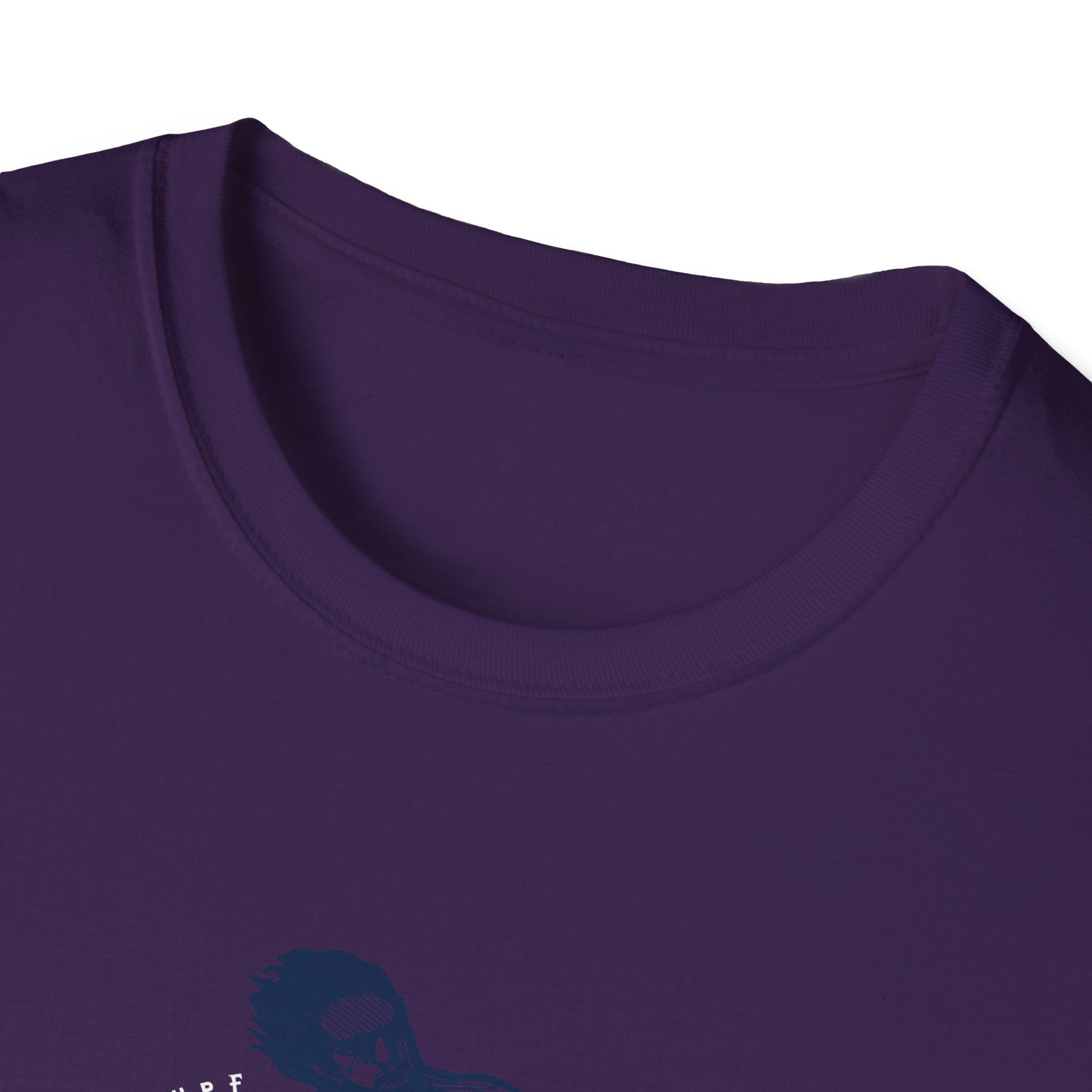 Close-up of a dark purple "Ride Into the Sun T-Shirt," showcasing a chic design with a subtle graphic illustration and partially visible text at the bottom.