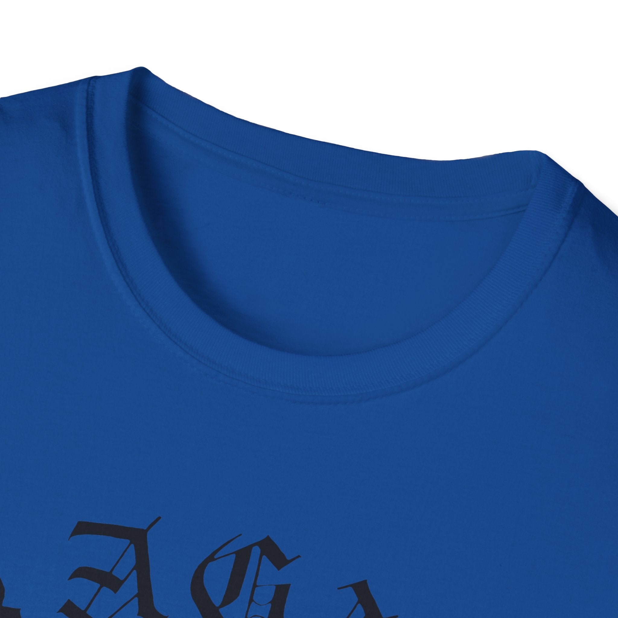 The Skater Angel t-shirt features blue fabric with black gothic-style text partially visible at the bottom, providing a relaxed fit ideal for casual days.