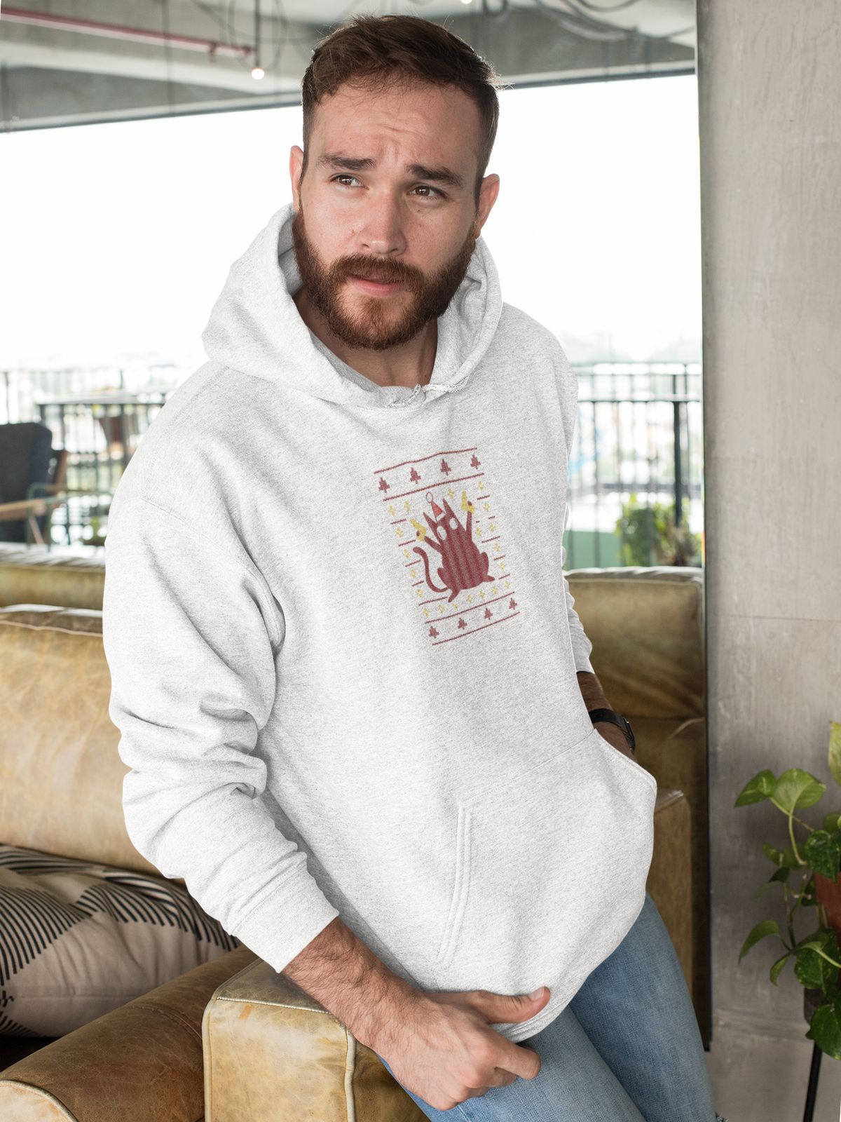 Ugly Sweater Cat Hoodie V2 | Funny Christmas Cat Graphic Hoodie | Holiday Gift for Cat Lovers | Geekpsters
