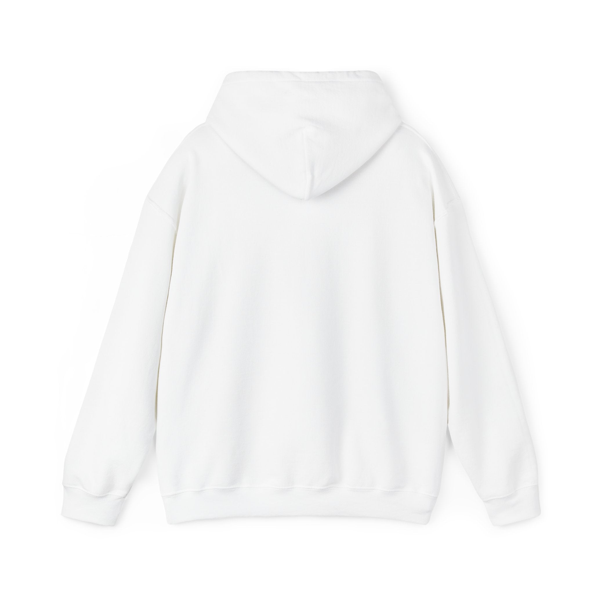 A plain white LA-TI-NA - Hooded Sweatshirt viewed from the back, featuring its hood and long sleeves. Made from 100% cotton, this comfortable design adds a touch of simplicity to your wardrobe.