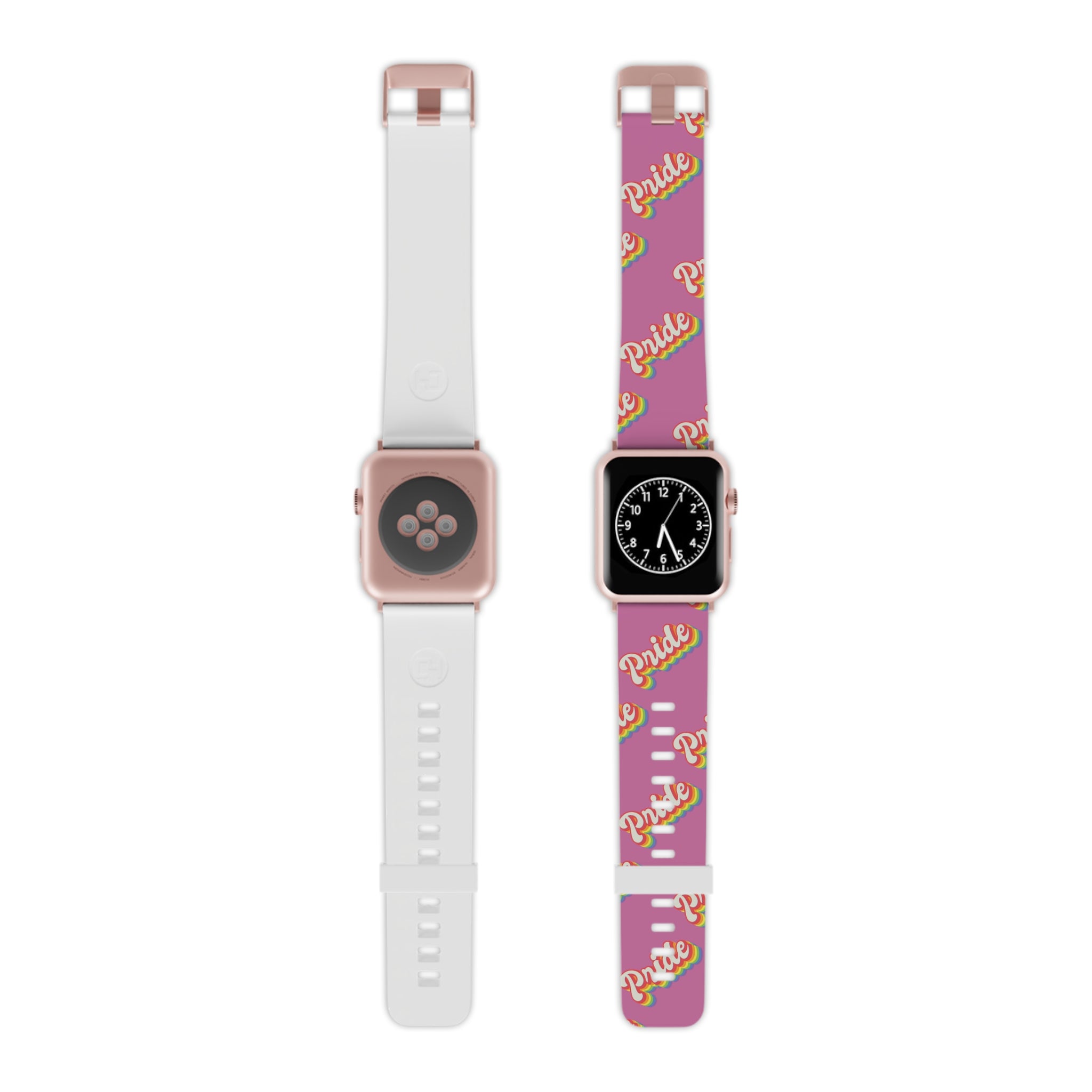 Two custom-printed pink and white Pride Band for Apple Watch T-Shirt, providing a fashionable alternative.