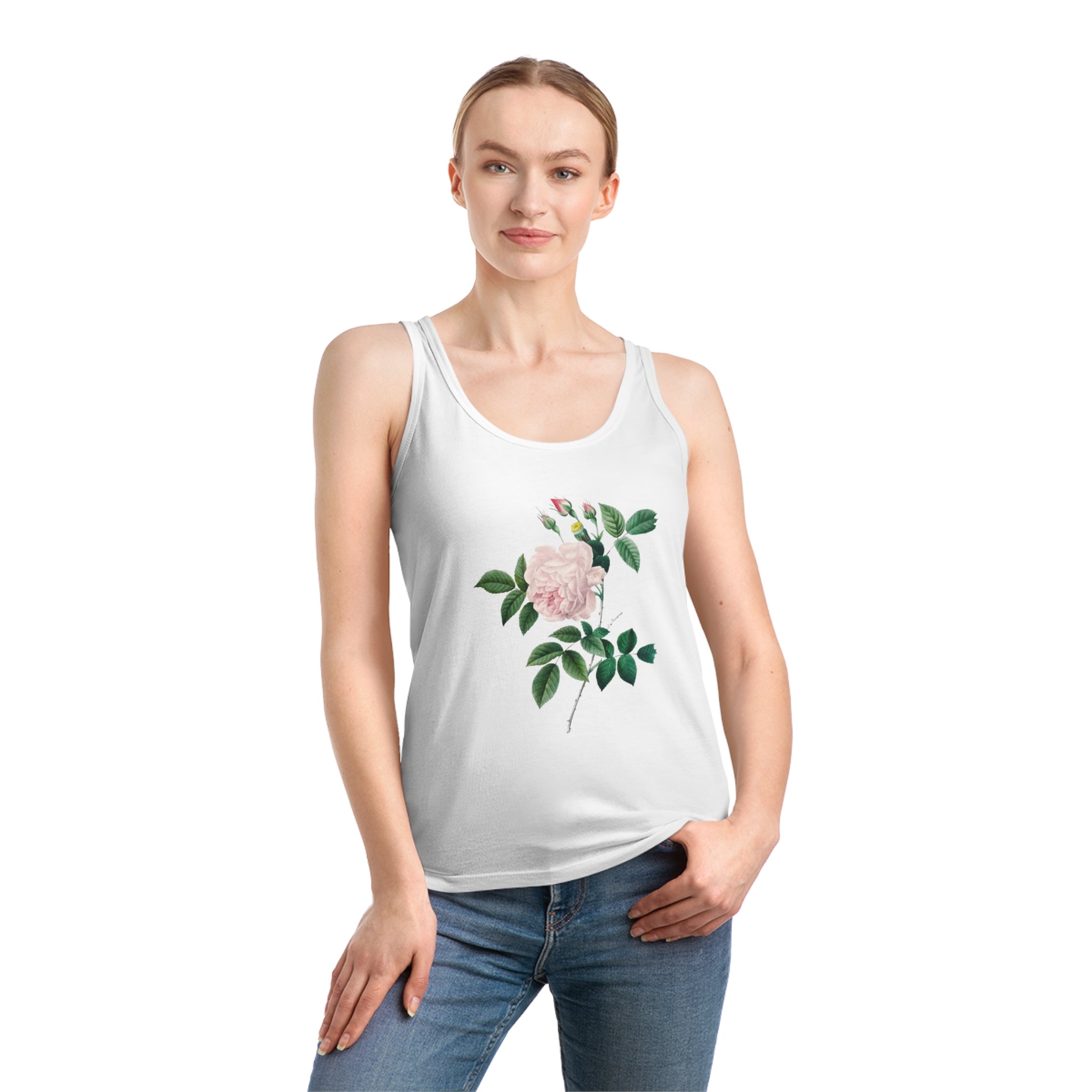 The Rose Tank Top is a perfect choice for any woman's yoga practice. Made from organic cotton, this tank top features a beautiful rose design, adding a touch of feminine elegance to your workout.