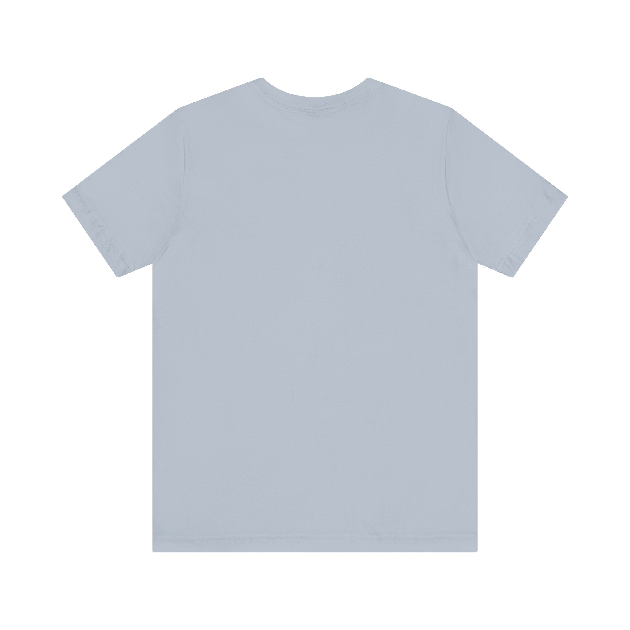 A plain light gray short-sleeve Binary Rain Cloud - T-Shirt, crafted from soft ring-spun cotton, is displayed flat, showcasing the back side.