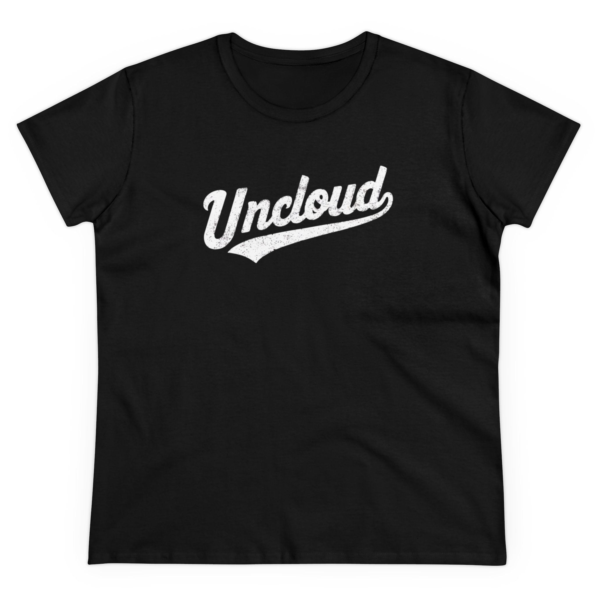 Uncloud - Women's Tee with the word "Uncloud" written in a stylized white script font across the chest, made from soft cotton for ultimate cozy style.