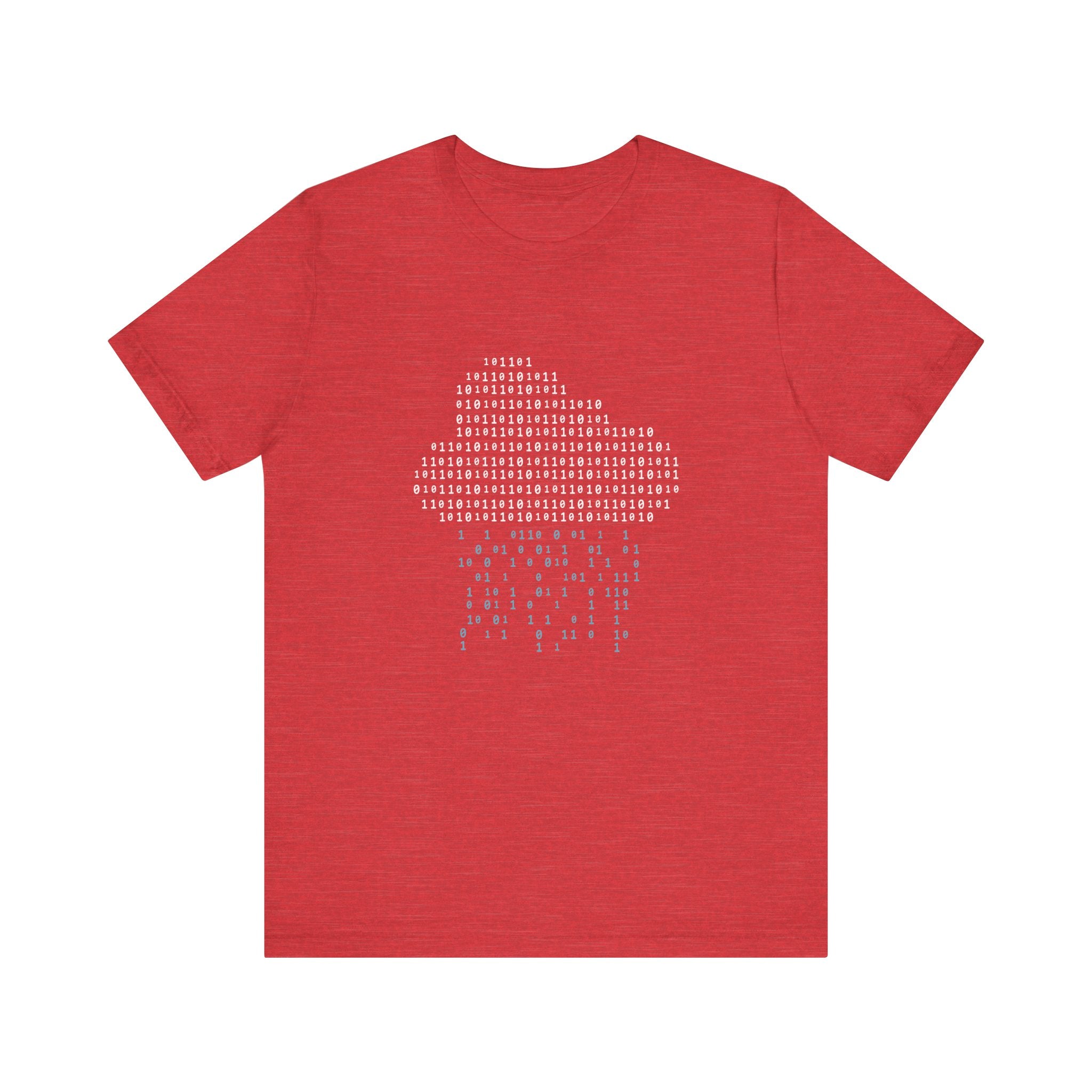 Binary Rain Cloud - T-Shirt with a binary code cloud and rain design on the front, crafted from soft Airlume combed ring-spun cotton. Part of our exclusive Binary Rain Cloud tees collection.