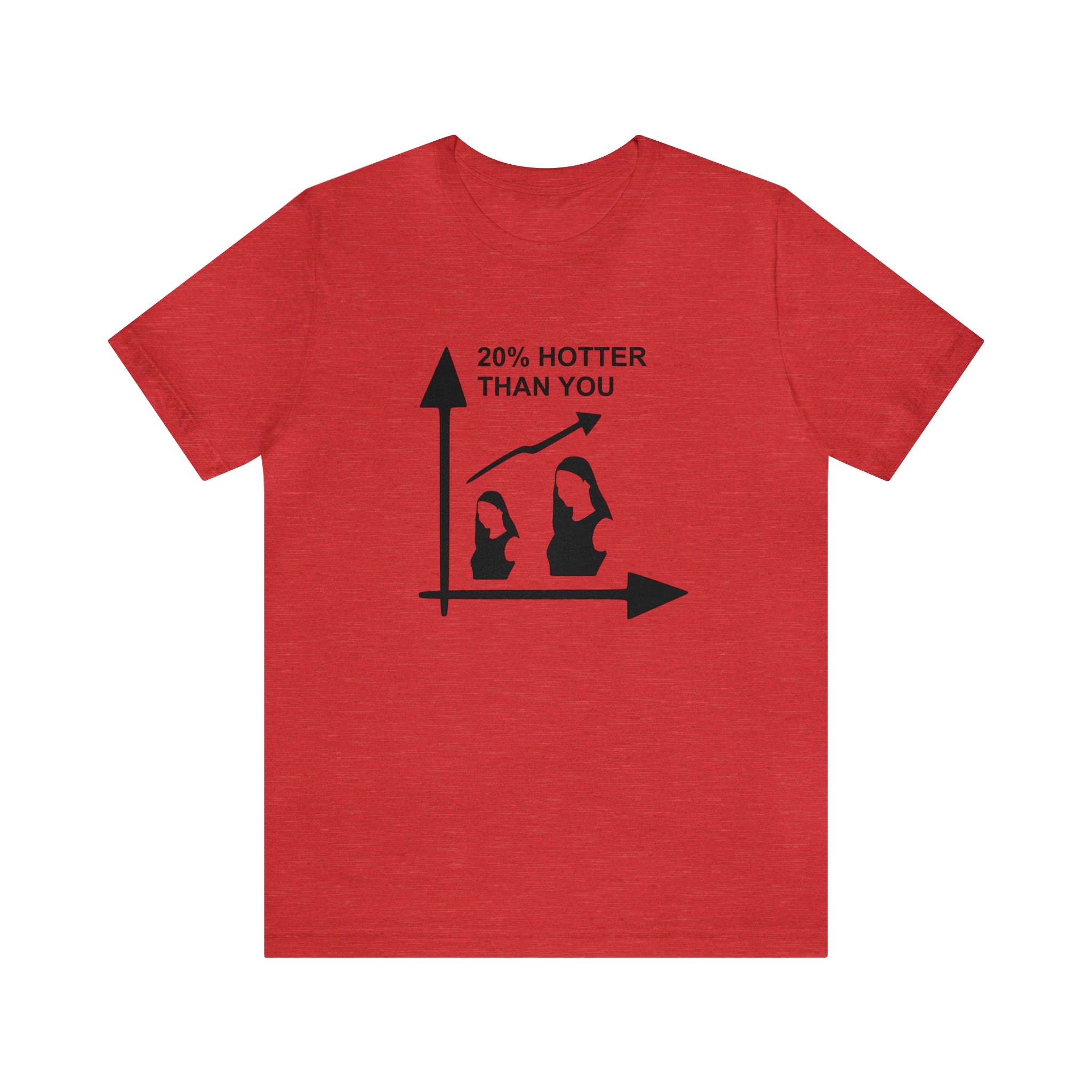 A red shirt with black text, featuring the Hotter than You T-Shirt design.