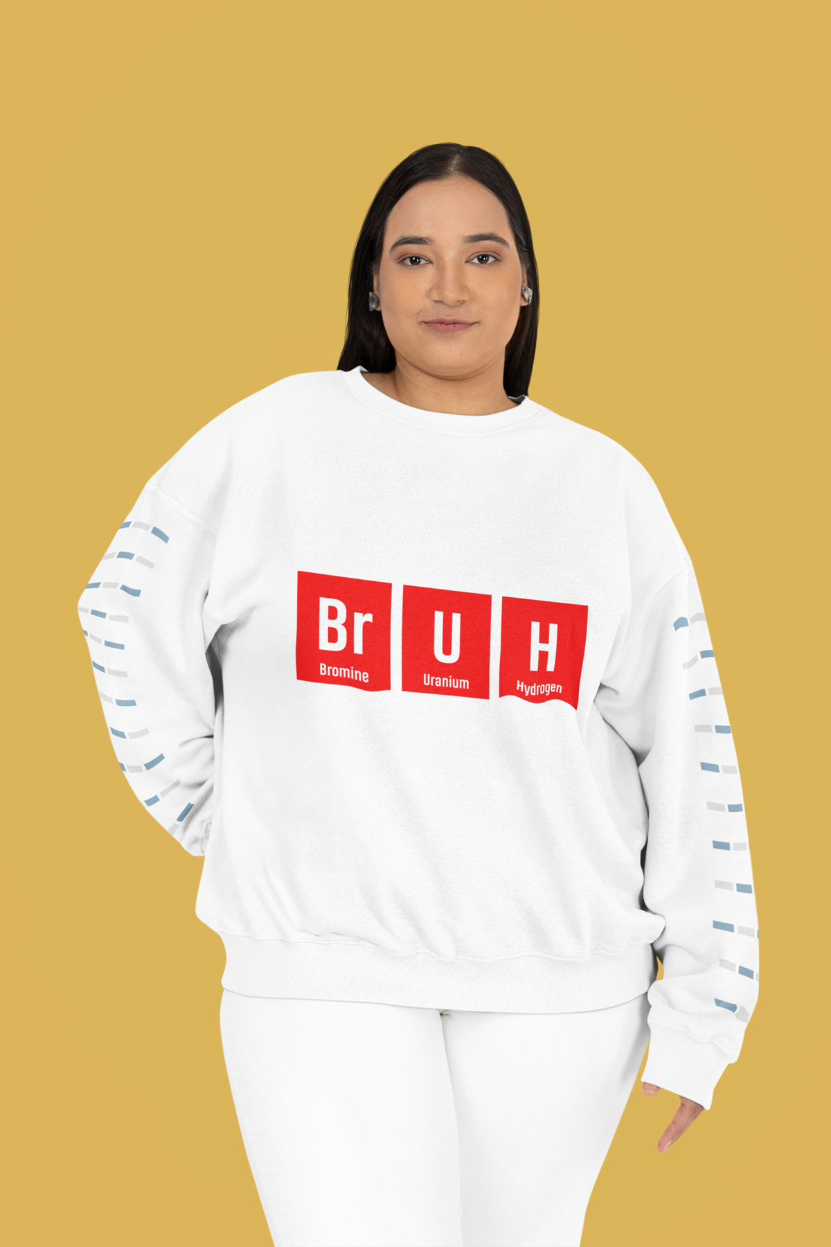 Br-U-H Crewneck Sweatshirt | Funny Periodic Table Bruh Pun Fleece | Science Humor Gift | Geekpsters
