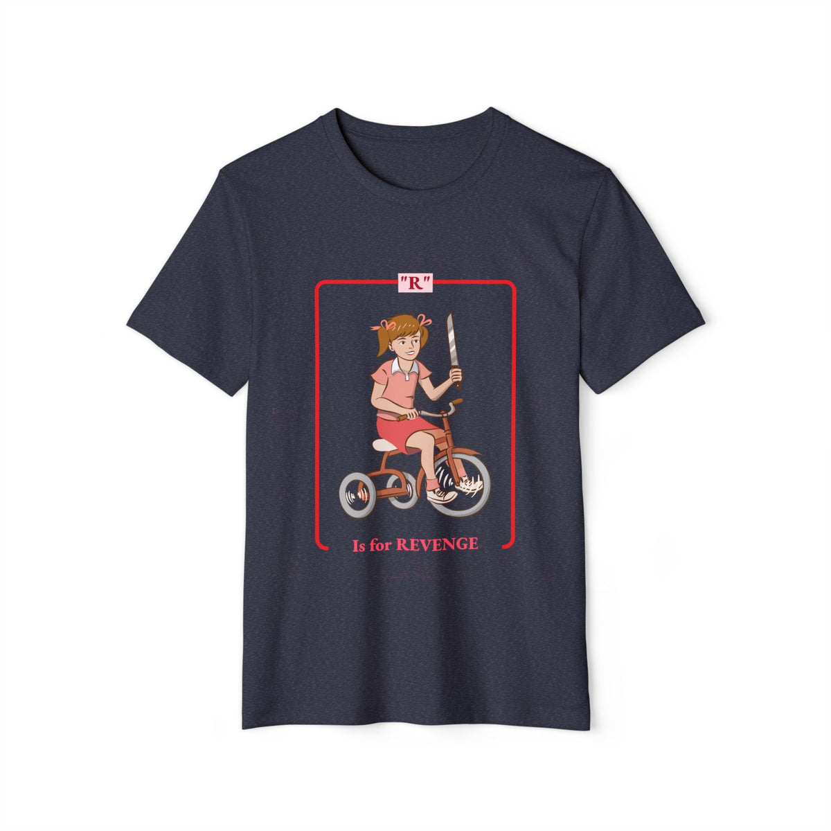 R Is for Revenge graphic tee, back view flat lay
