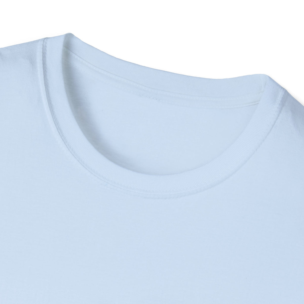 Close-up of Pees Cartoon t-shirt in light blue, blank collar view, funny cute veggie graphic tee