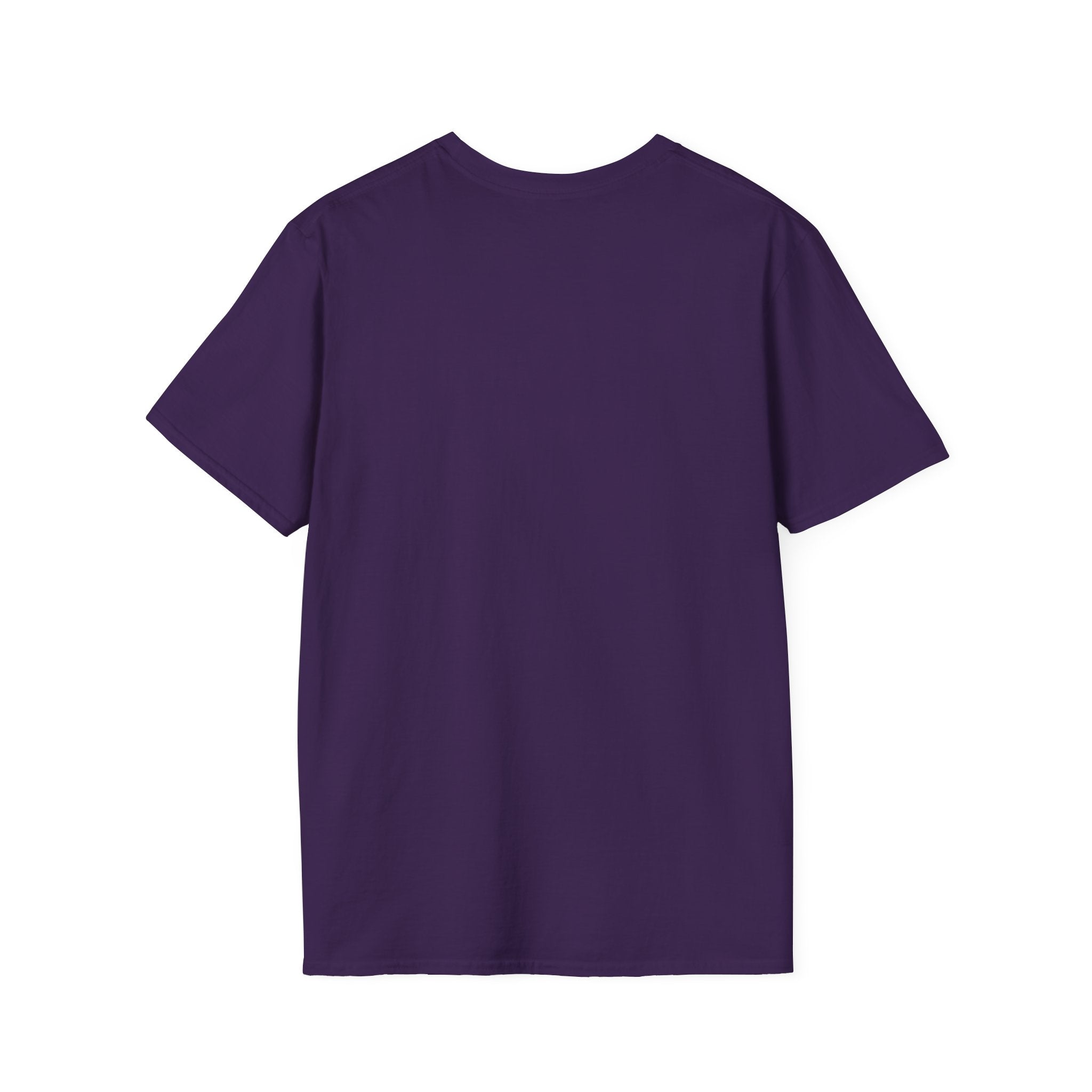 A back view of the Can't Stop Surfing T-Shirt featuring a plain purple design with vintage inspiration, set against a crisp white background.