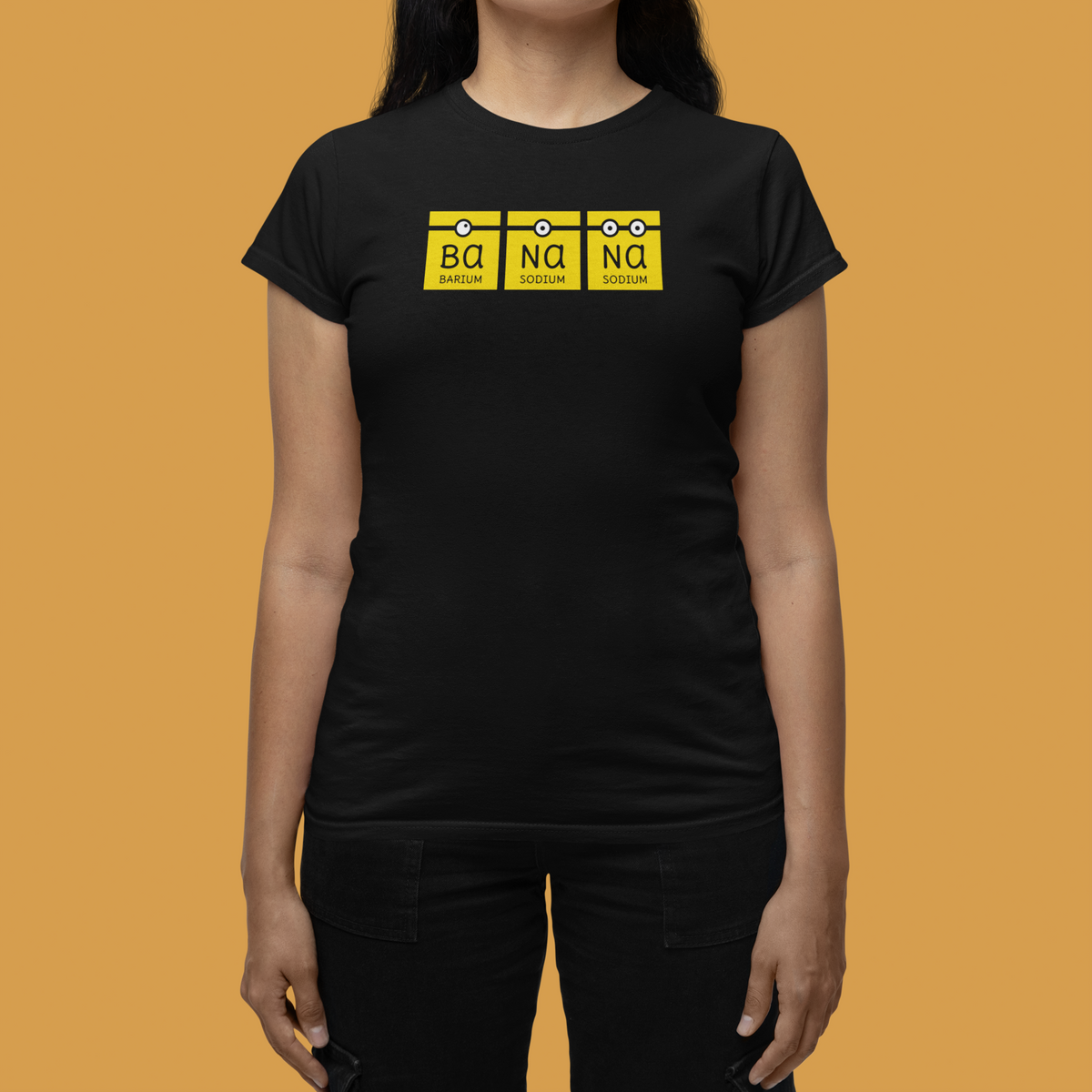 Ba-Na-Na periodic table banana element pun graphic tee, lifestyle shot with the design in focus