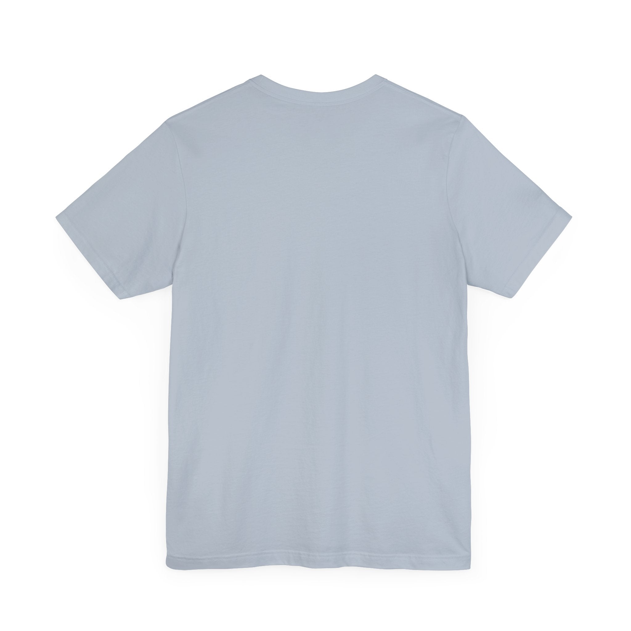 Back view of a plain light gray short-sleeved C-Ho-Co-La-Te - T-Shirt made from 100% Airlume cotton against a white background.