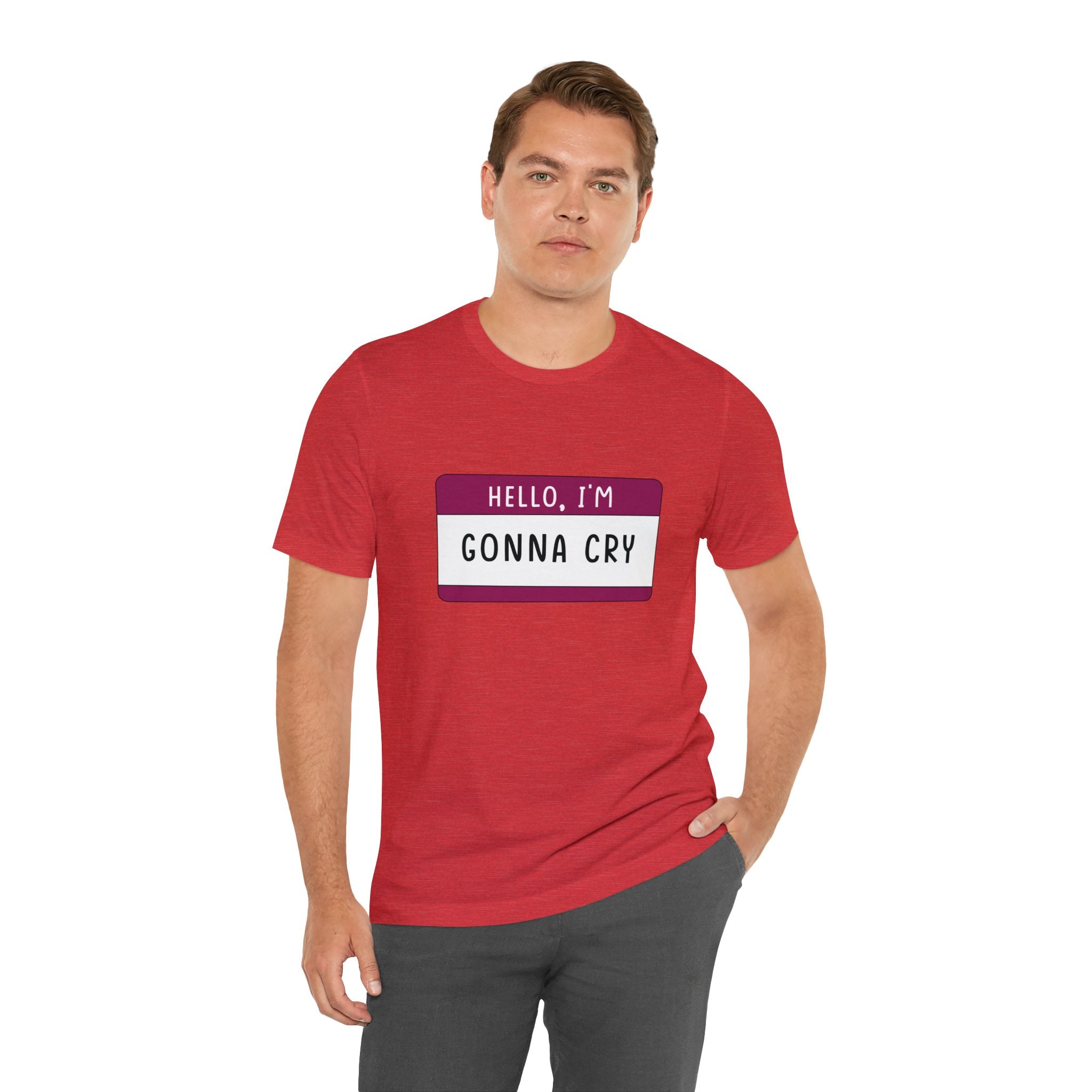 A man in a Hello, Gonna Cry T-Shirt with 'coma city' printed on it.