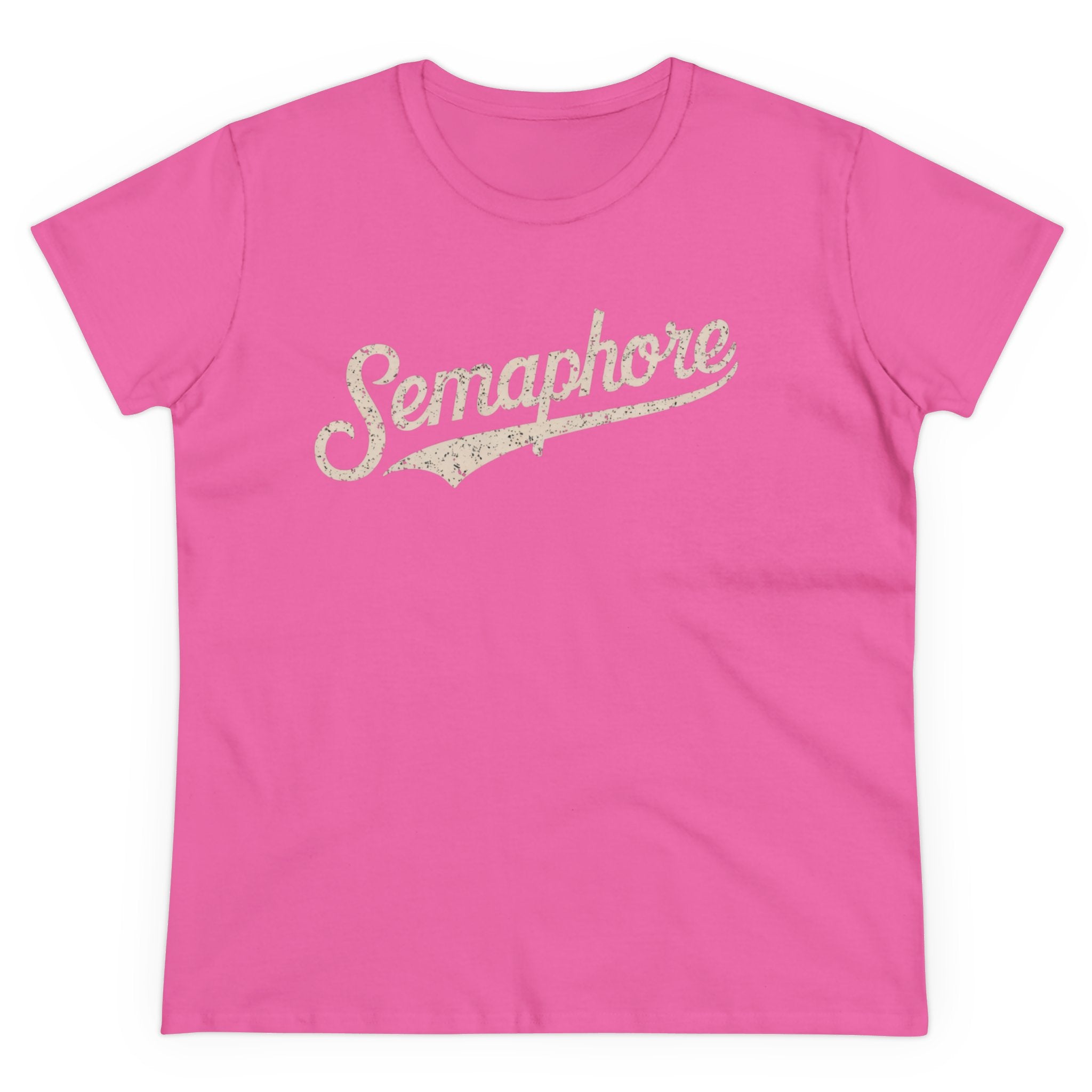 Stylish pink Semaphore - Women's Tee with the word "Semaphore" printed in white cursive text across the chest, offering both comfort and flair.