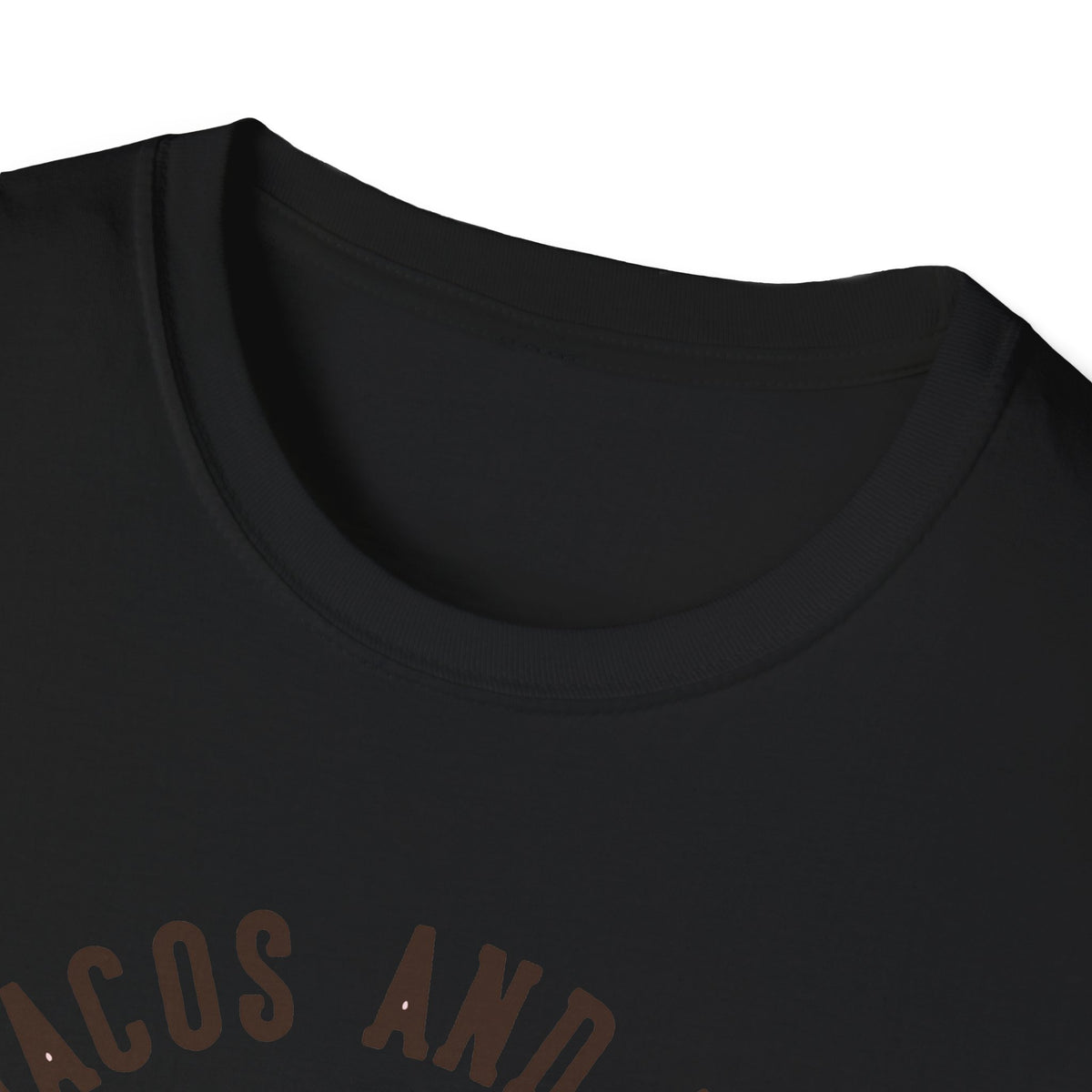 Close-up of 'Feed Me Tacos and Tell Me I'm Pretty' t-shirt text in black, funny taco graphic tee