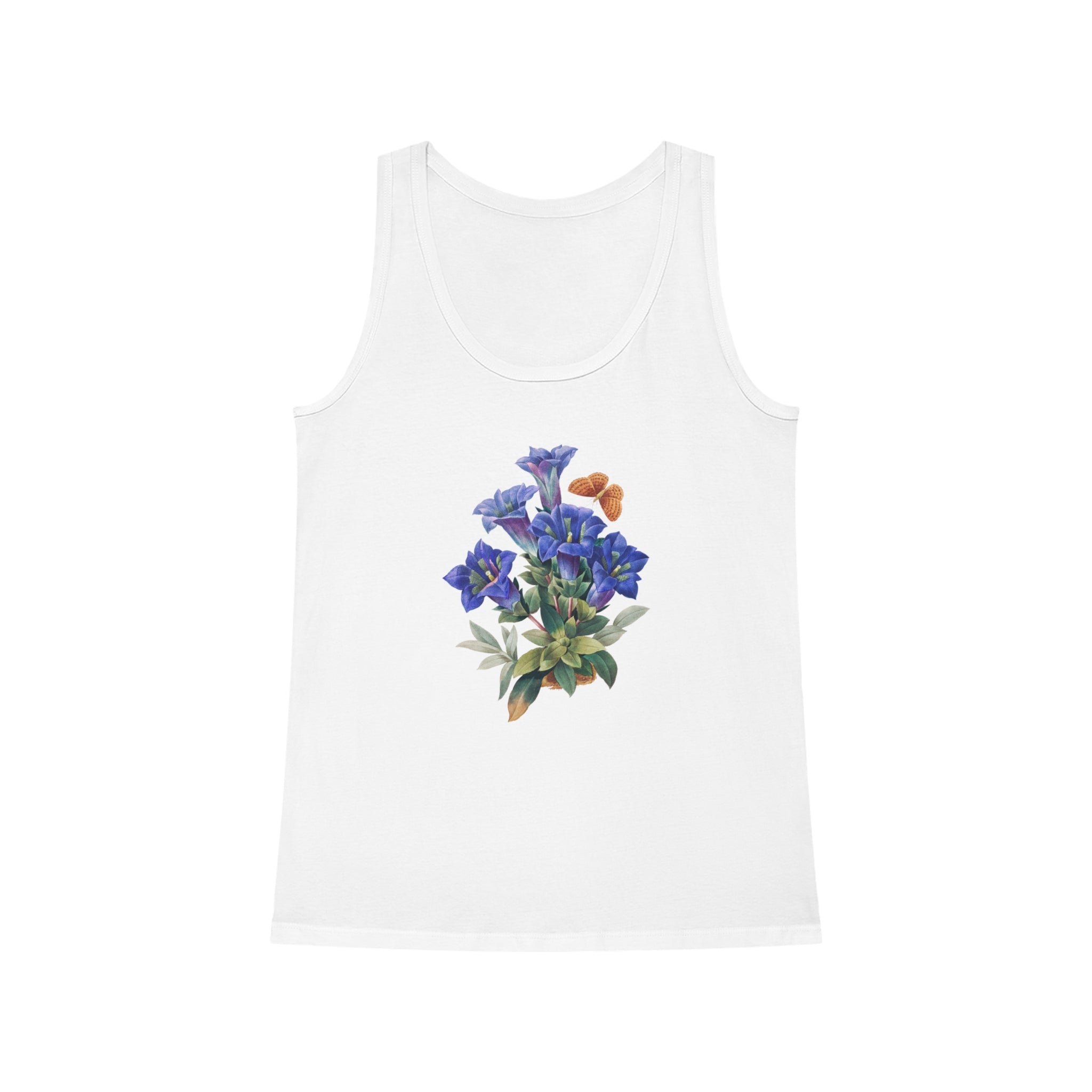 This Bouquet Tank Top features a vibrant bouquet of blue flowers, perfect for any occasion.