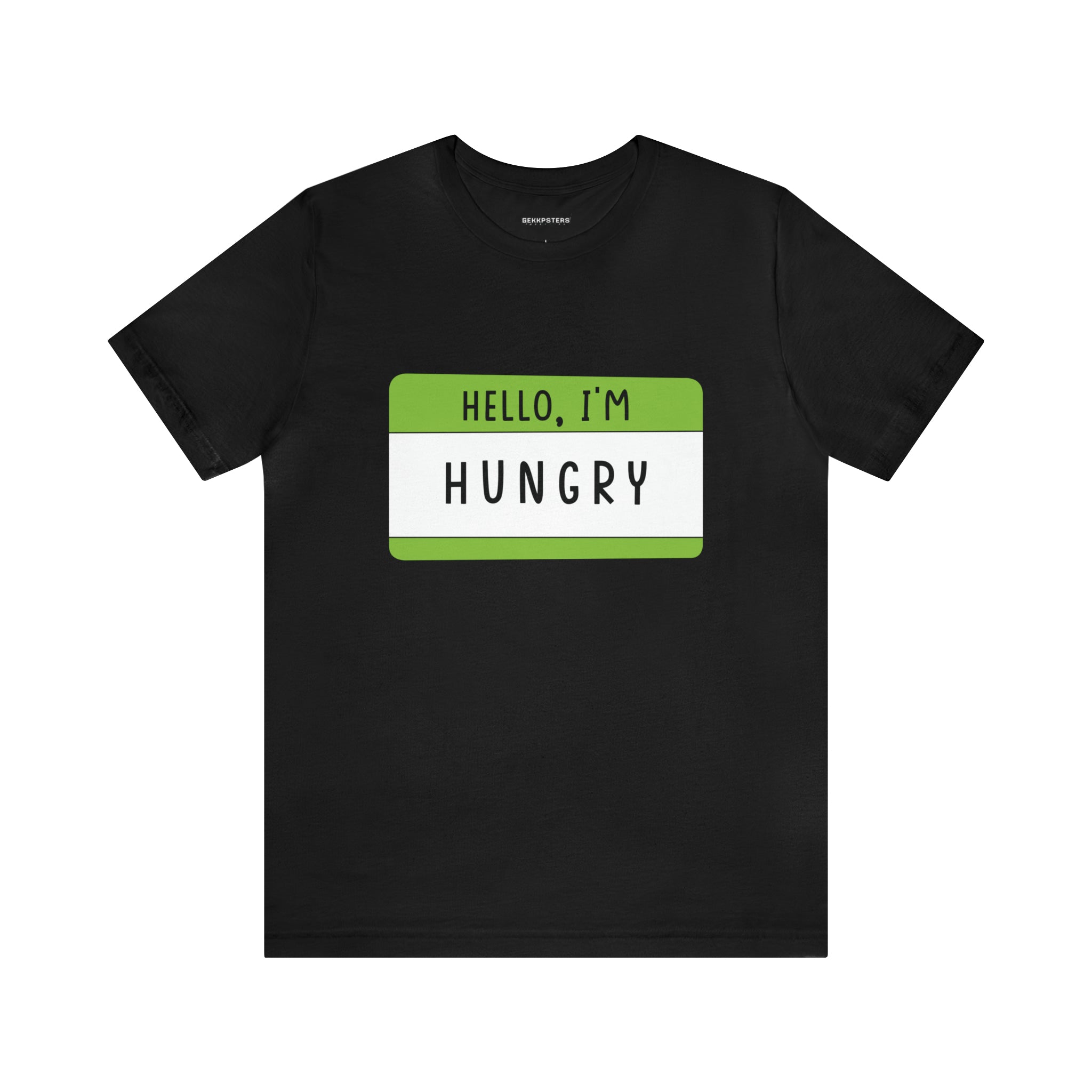A black Hello, I'm Hungry T-Shirt is a fun way to express your hunger.