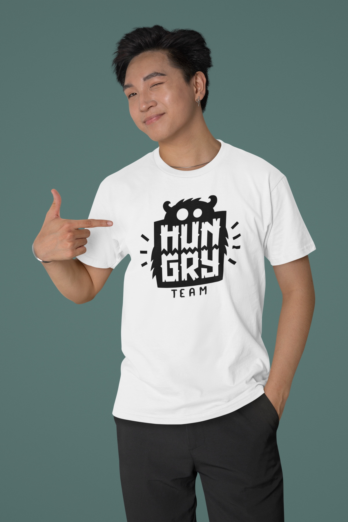Hungry Team T tee model photo