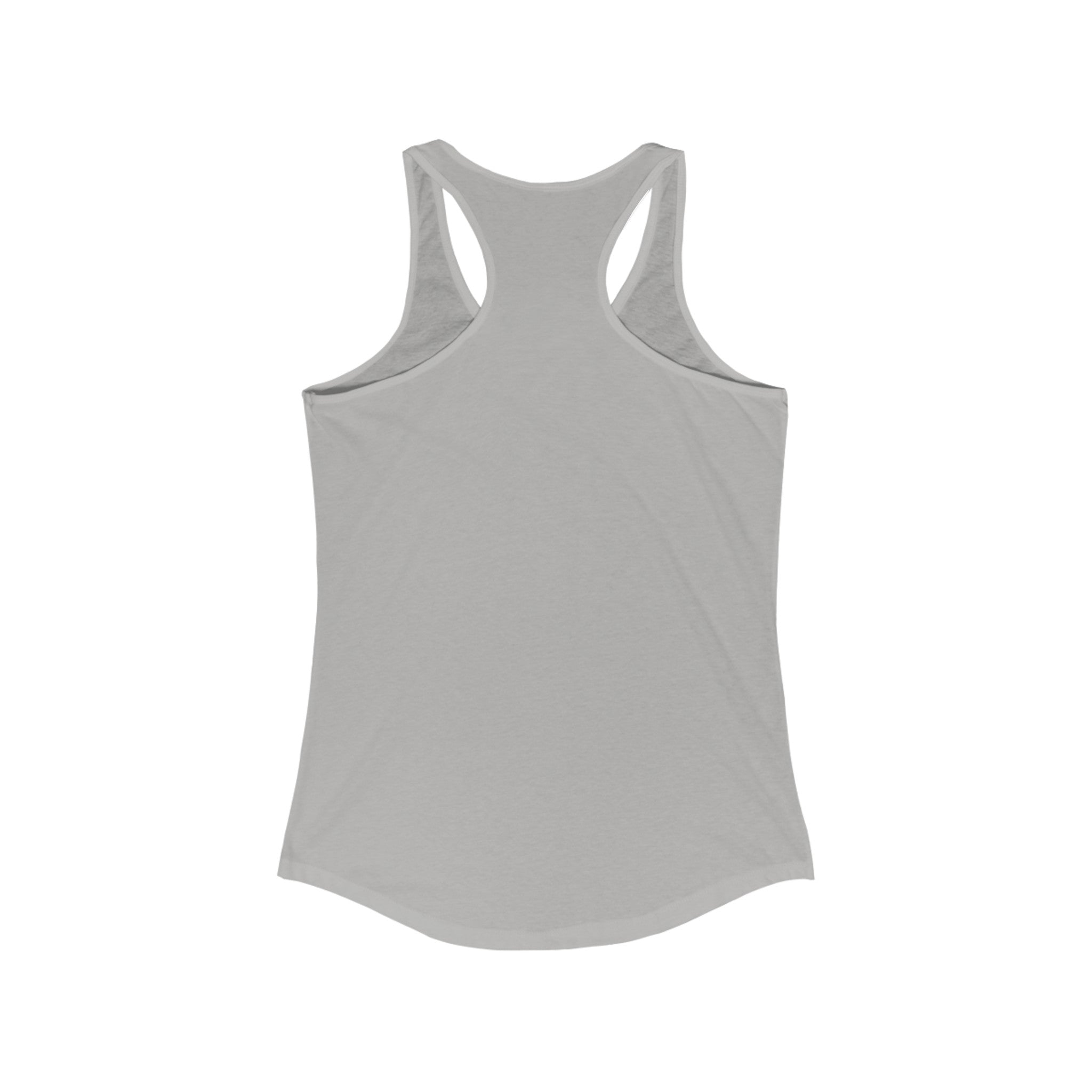 No Ticket No Support - Women's Racerback Tank, in grey, features a sleeveless design and racerback cut, ideal for active living and workout style when viewed from the back.