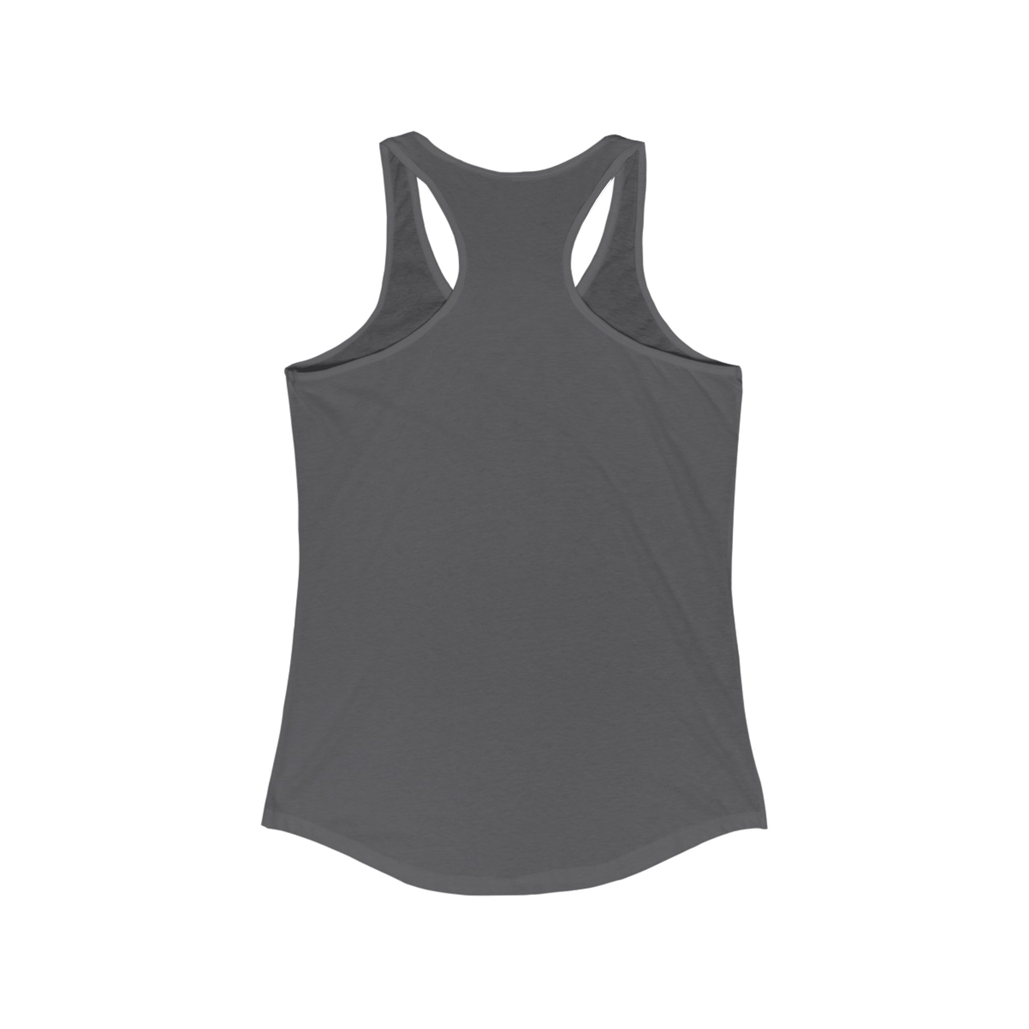 This dark gray He-He - Women's Racerback Tank, shown from the back, is perfect for an active lifestyle.